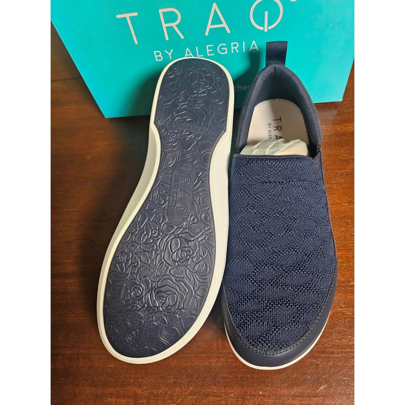 TRAQ by Alegria Melodiq Women 10.5-11 Navy Smart Walking Slip On Shoes