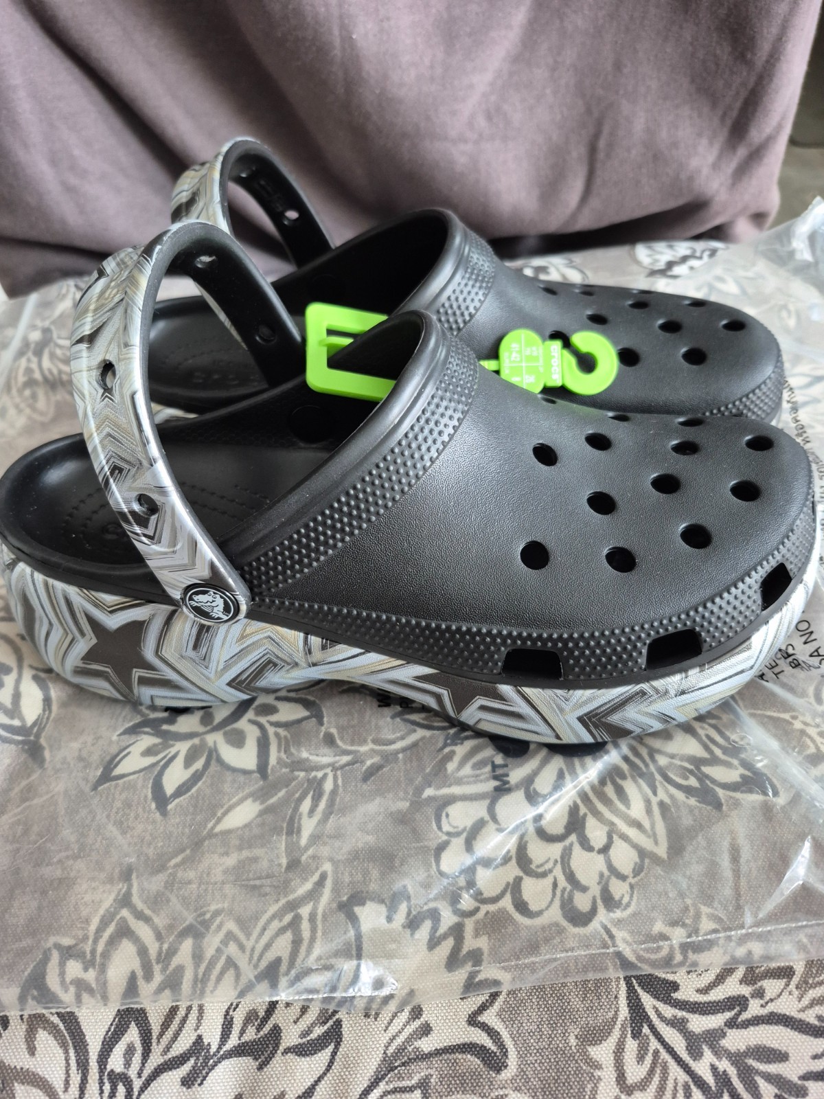 CROCS Silver/Black Clogs, Size 10, Medium width (New in Bag)