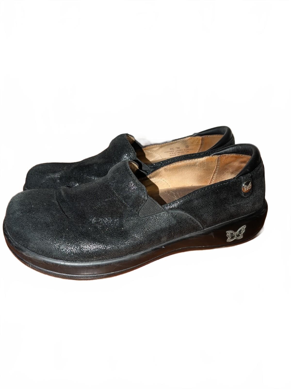 Alegria Women’s 39 (Size 8.5) Keli Glitz Now or Never Black Suede Slip-On Shoes