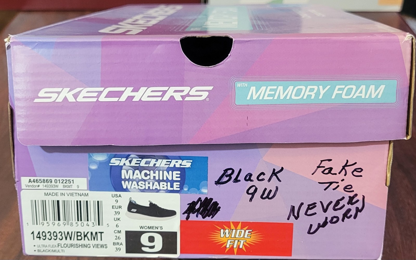 Skechers Women’s 9W Slip-on Faux Tie Flourishing Views-Black