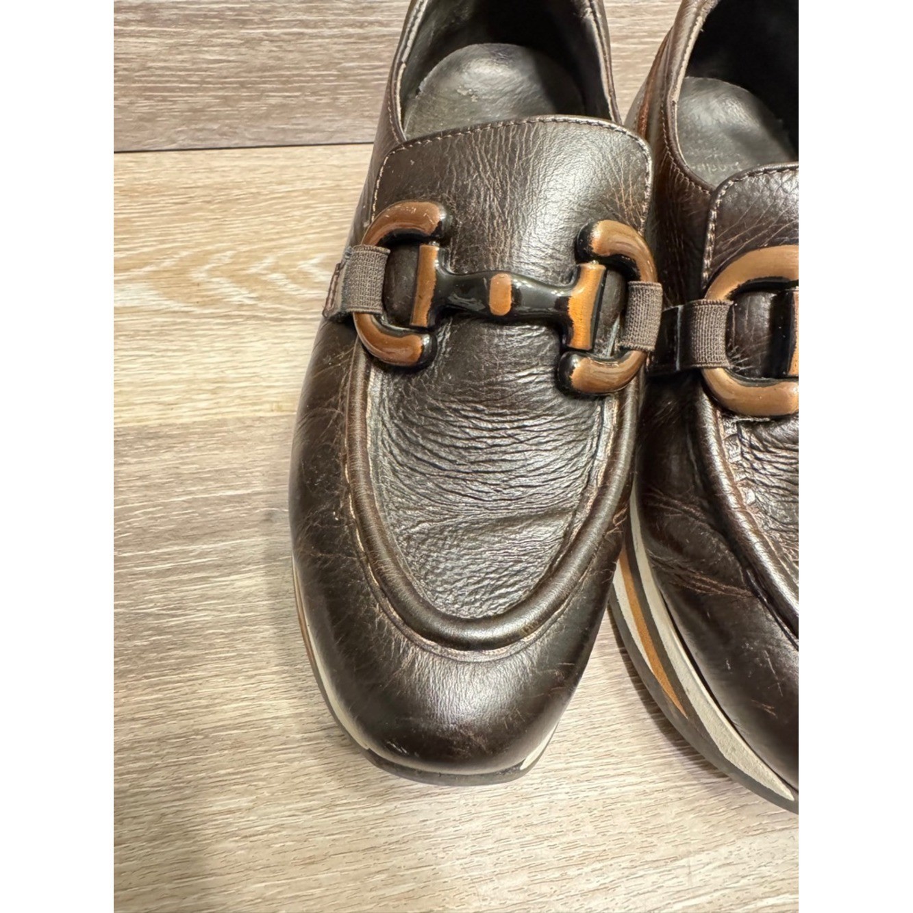 Softwaves Alina Cognac Leather Platform Loafers Sz 36.5 US 6.5