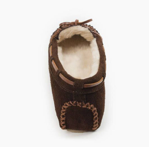 Minnetonka Moccasin Loafers Ws 6 Brown Suede Pile Lined Rawhide Boat Lacing 4012