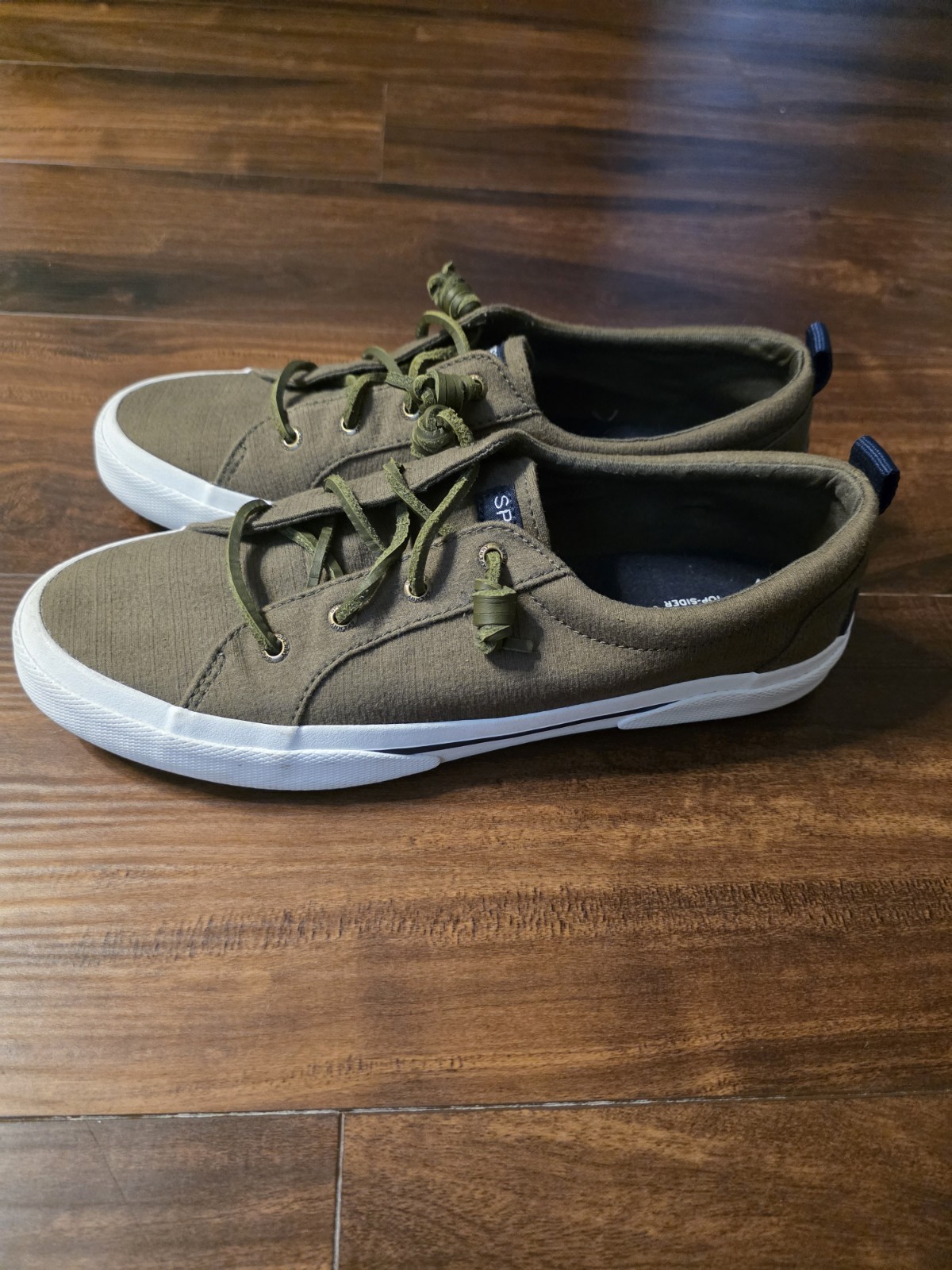 Sperry Top Sider Boat Shoes Womens 10 Crest Army Green Canvas Casual STS85742