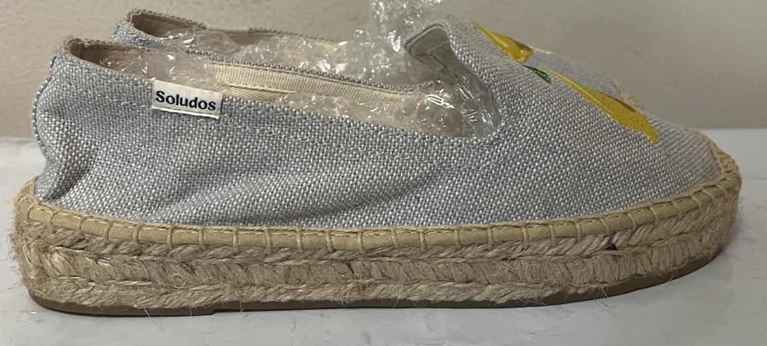 NWOT Soludos Women’s Dove Grey Espadrilles Sandal Summer Lemon Platform Slip On