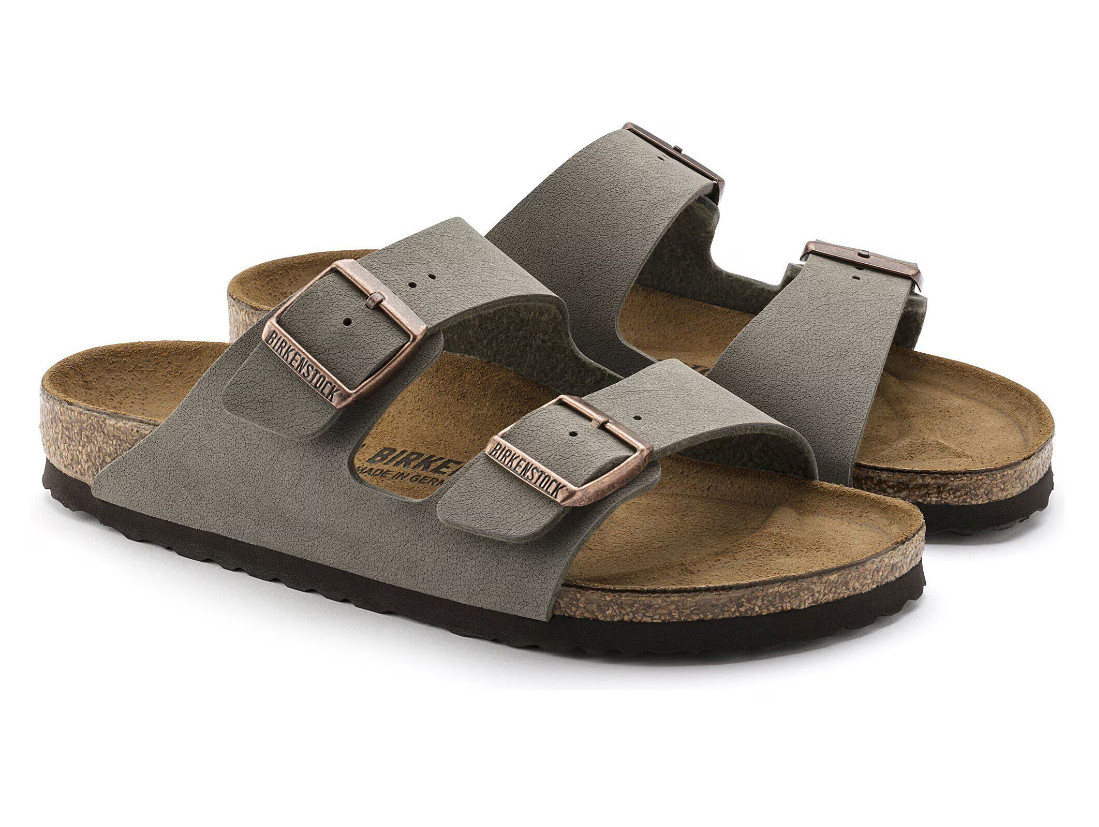 Birkenstock Arizona Birkibuc Leather in Stone Two-Strap Unisex Comfort Sandals