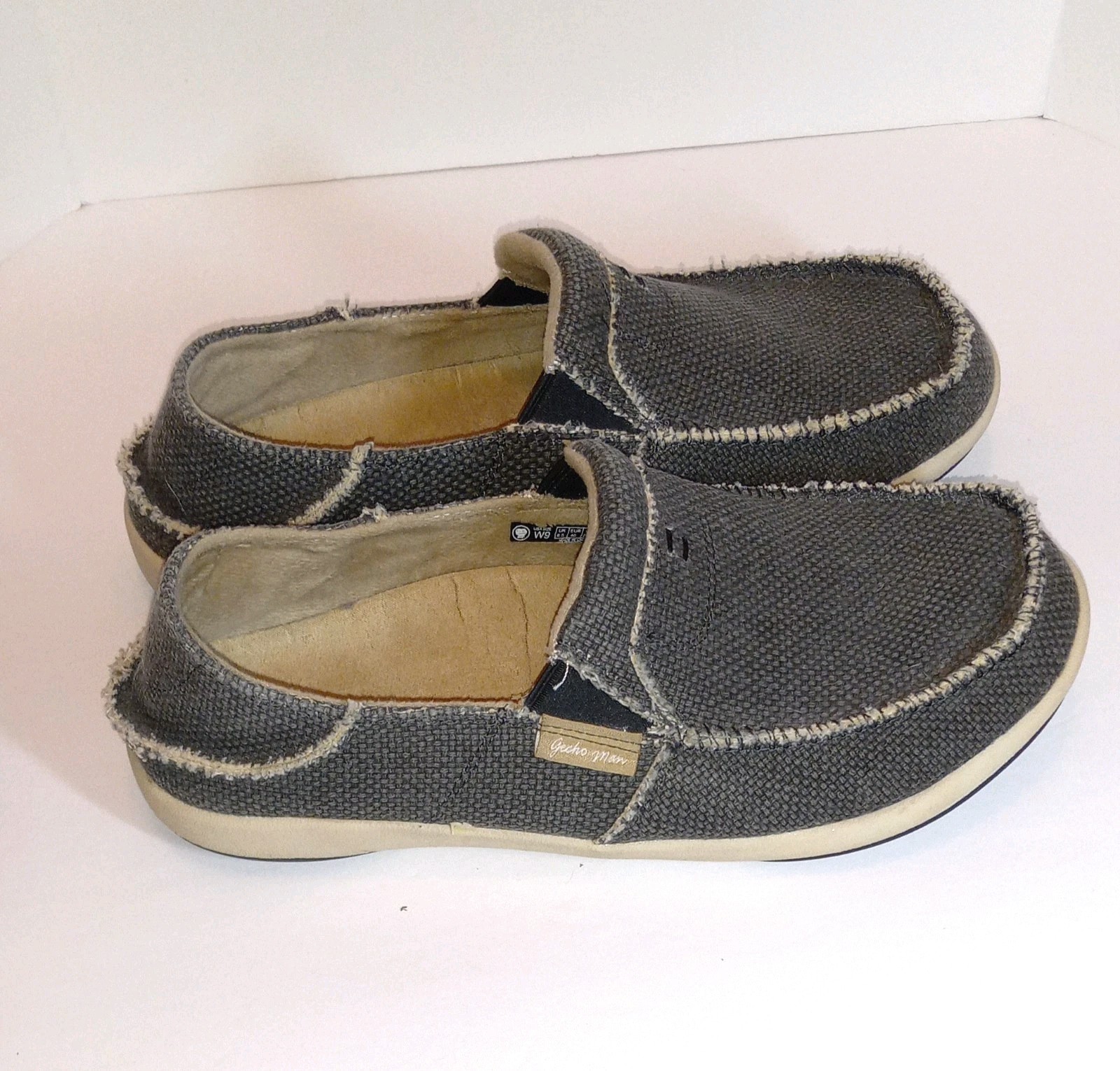 Womens Gray Canvas Shoes Size 9 Gecko Man Casual Slip-on Shoes Arch Support
