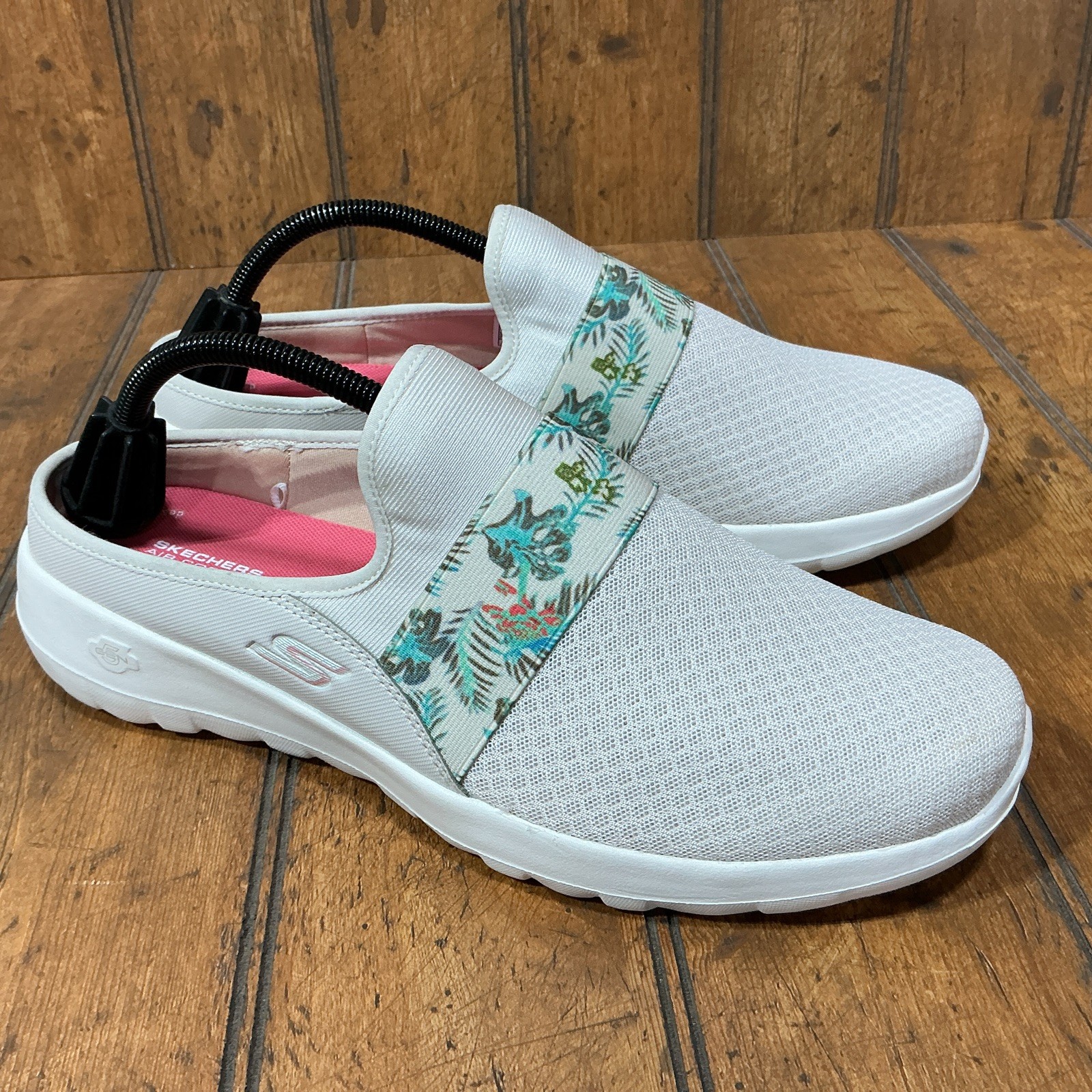 Skechers Go walk Womens Tropical Oasis White Mules Slip On Shoes 124713 Size 11
