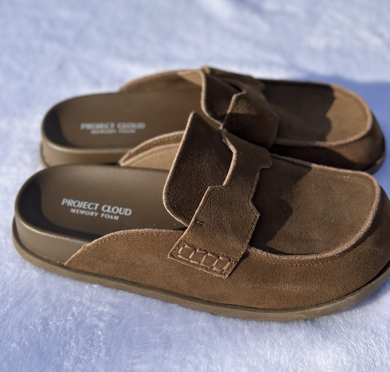 Project Cloud 100% Genuine Leather Womens Clogs Memory Foam Mule Sz 7.5 Tan
