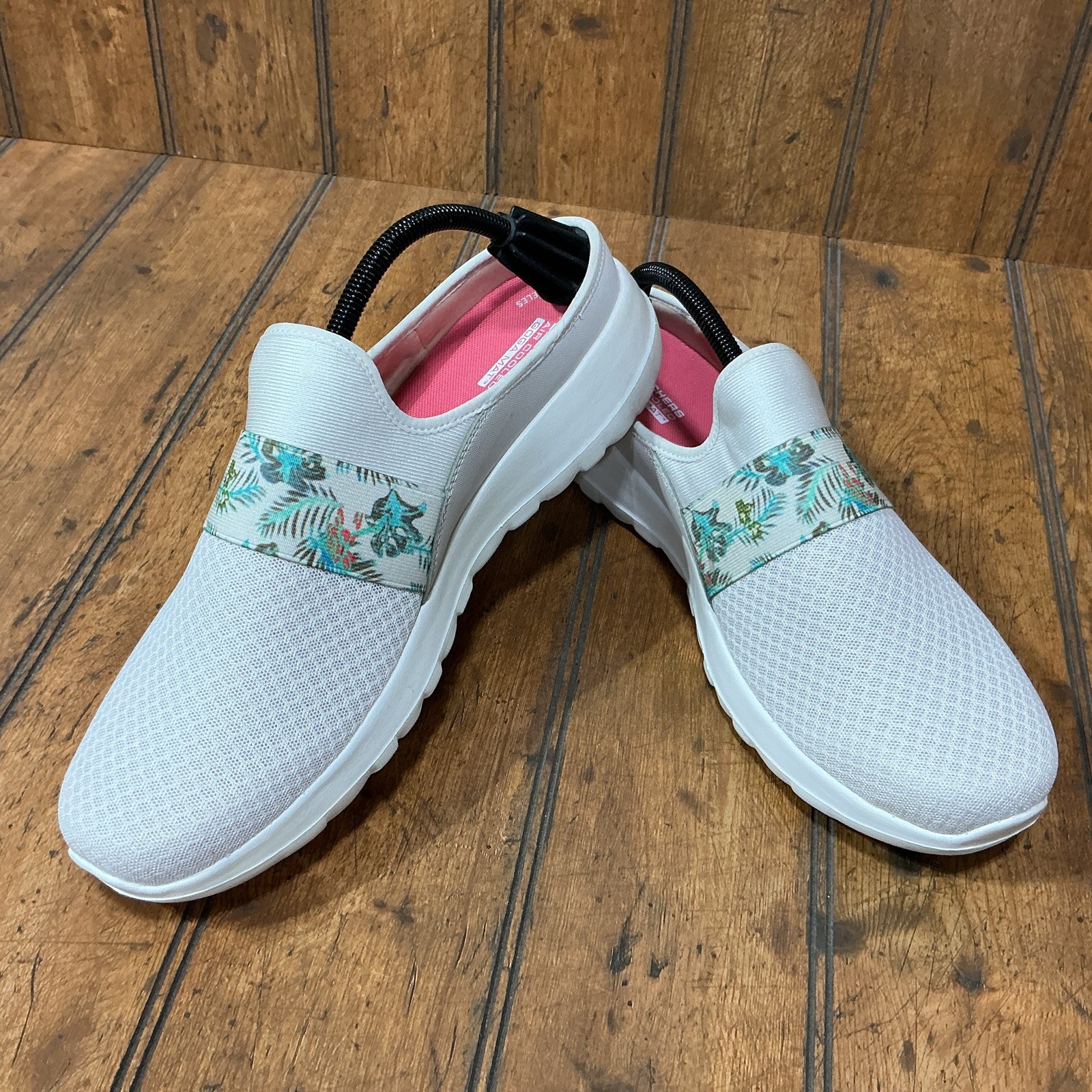 Skechers Go walk Womens Tropical Oasis White Mules Slip On Shoes 124713 Size 11