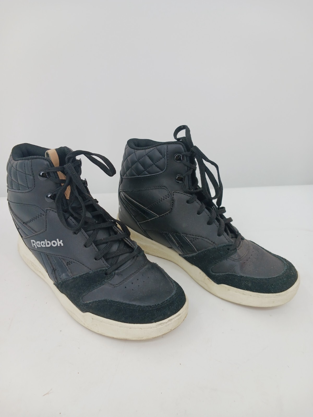 Reebok Womens Black High-Top Sneakers Size 9.5 Leather Quilted Casual Work