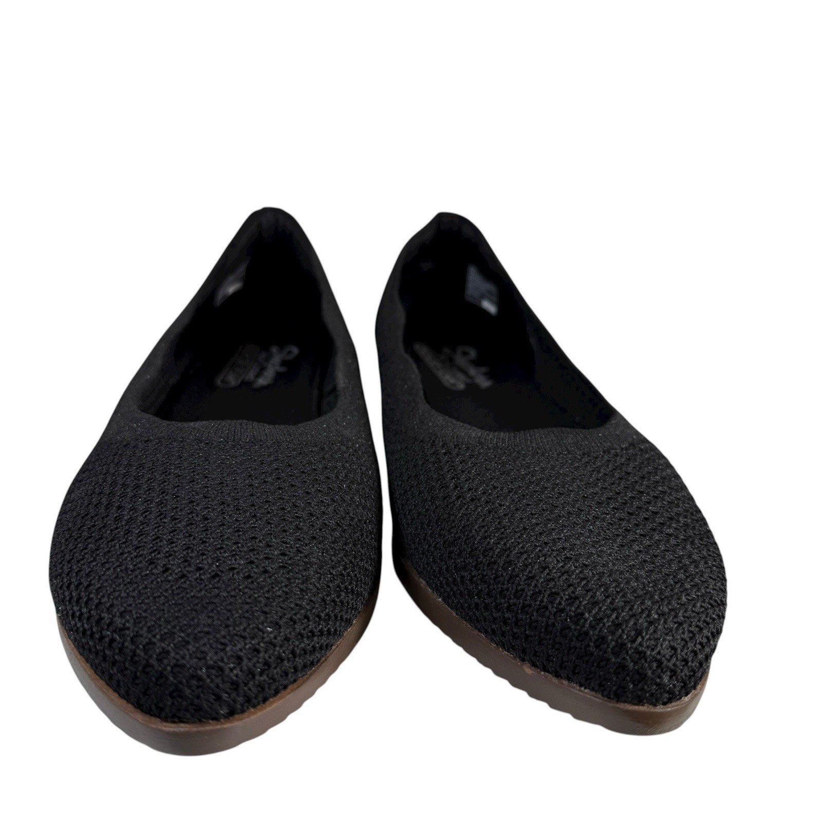 Skechers Air Cooled Black Mesh Flat Shoes 158802 Small Wedge Heel Pointed Toe