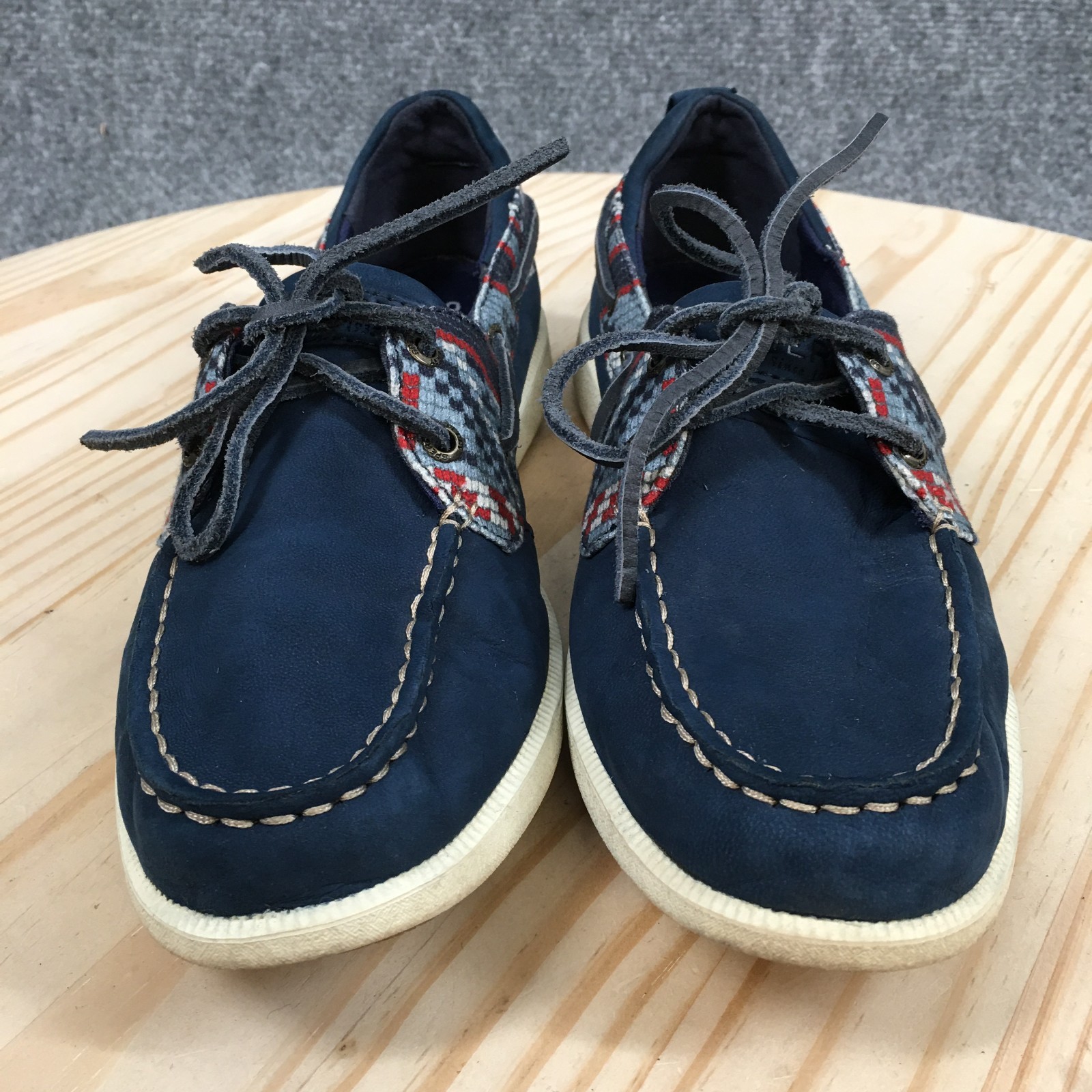 Sperry Boat Shoes Women 8 Blue Koifish Leather Suede Plaid Loafers STS82625