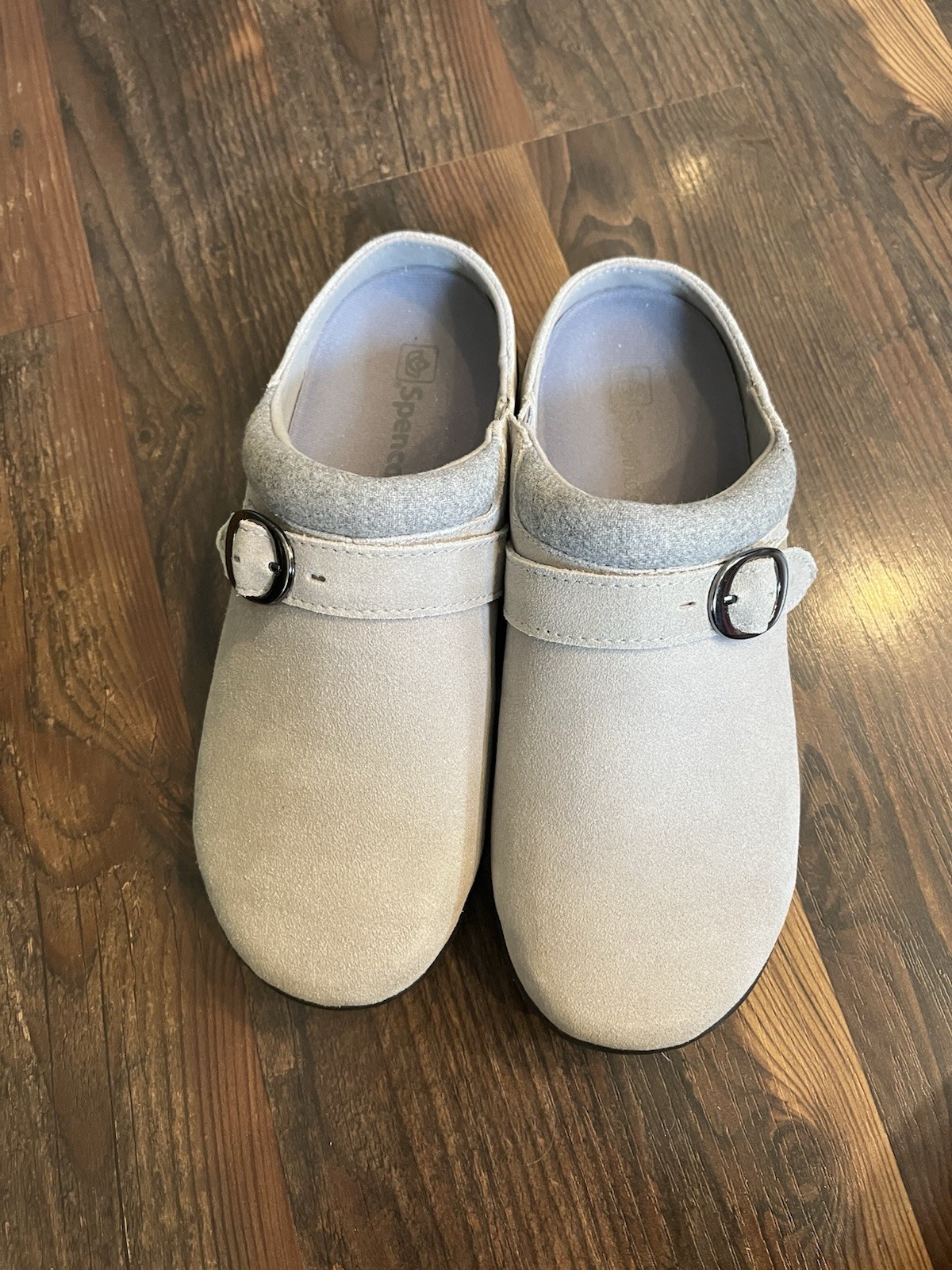 Spenco Women’s US 8 Gray Leather Slip-On Clogs Comfort Buckle Strap