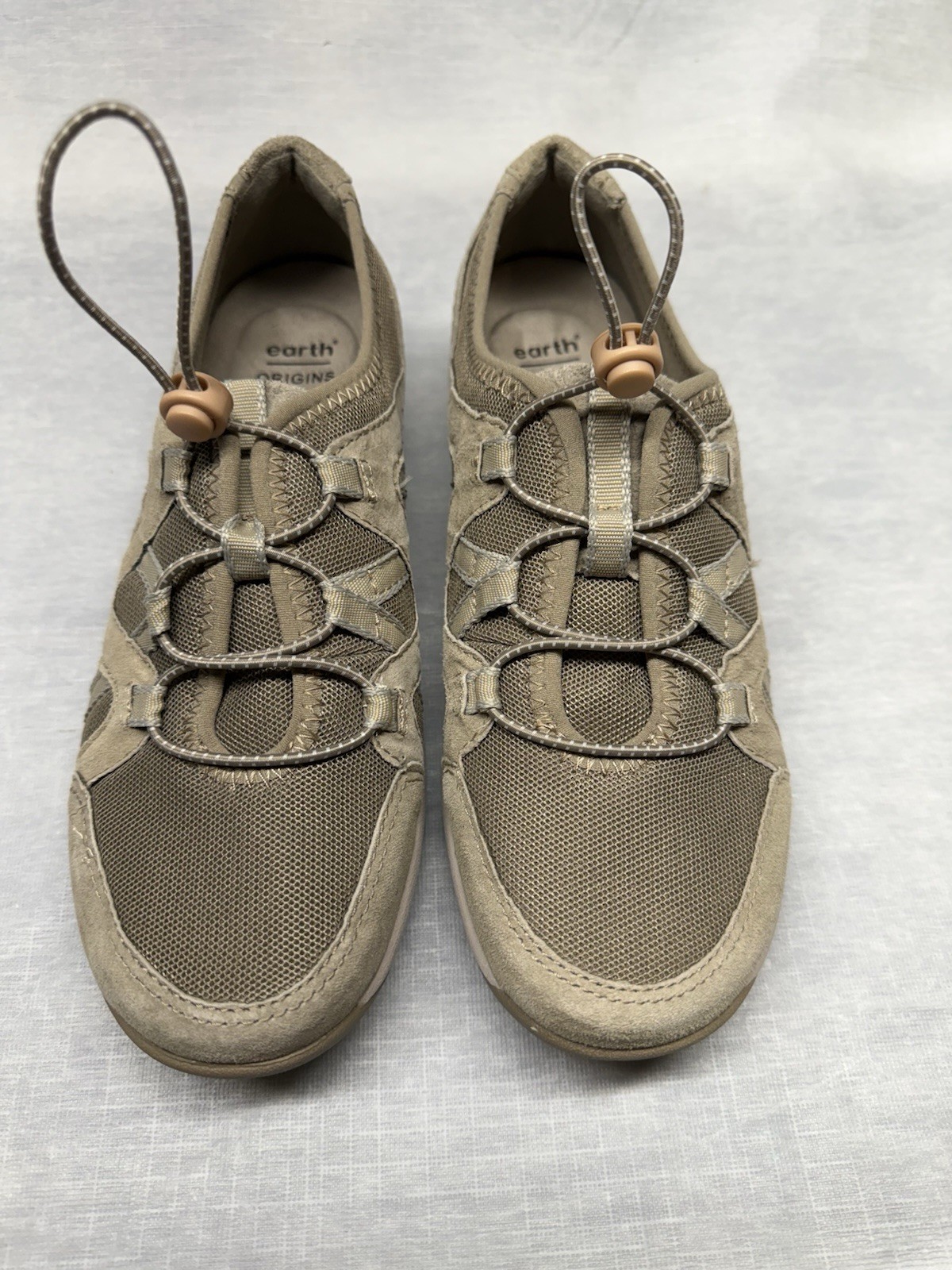 Earth Origin Women’s Khaki Leather/Fabric Shoes Drawstring Breathable Size 7.5M