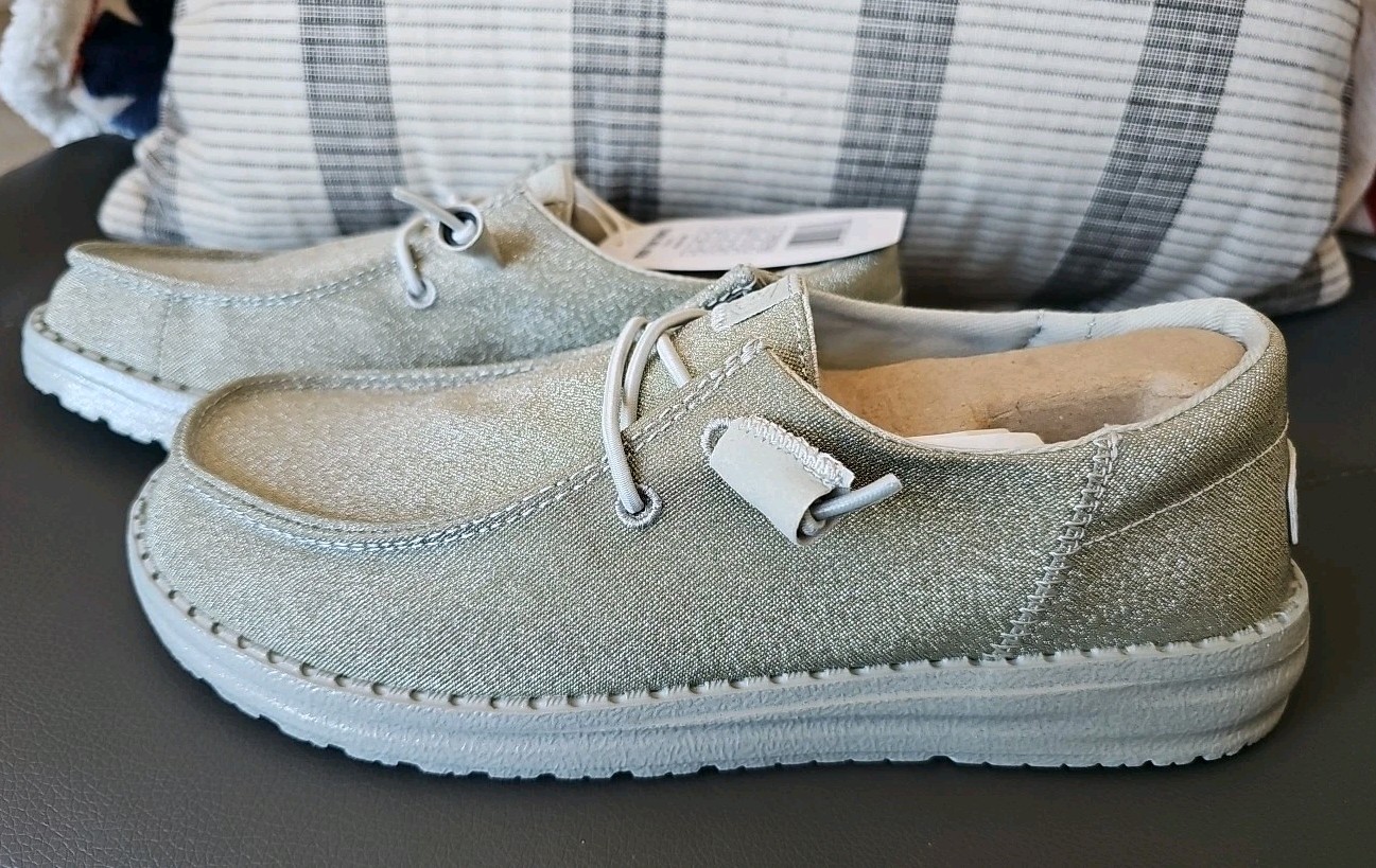 Hey Dude Wendy Funk Sparkle Shoe, Size 7, Silver, Brand New -no Box