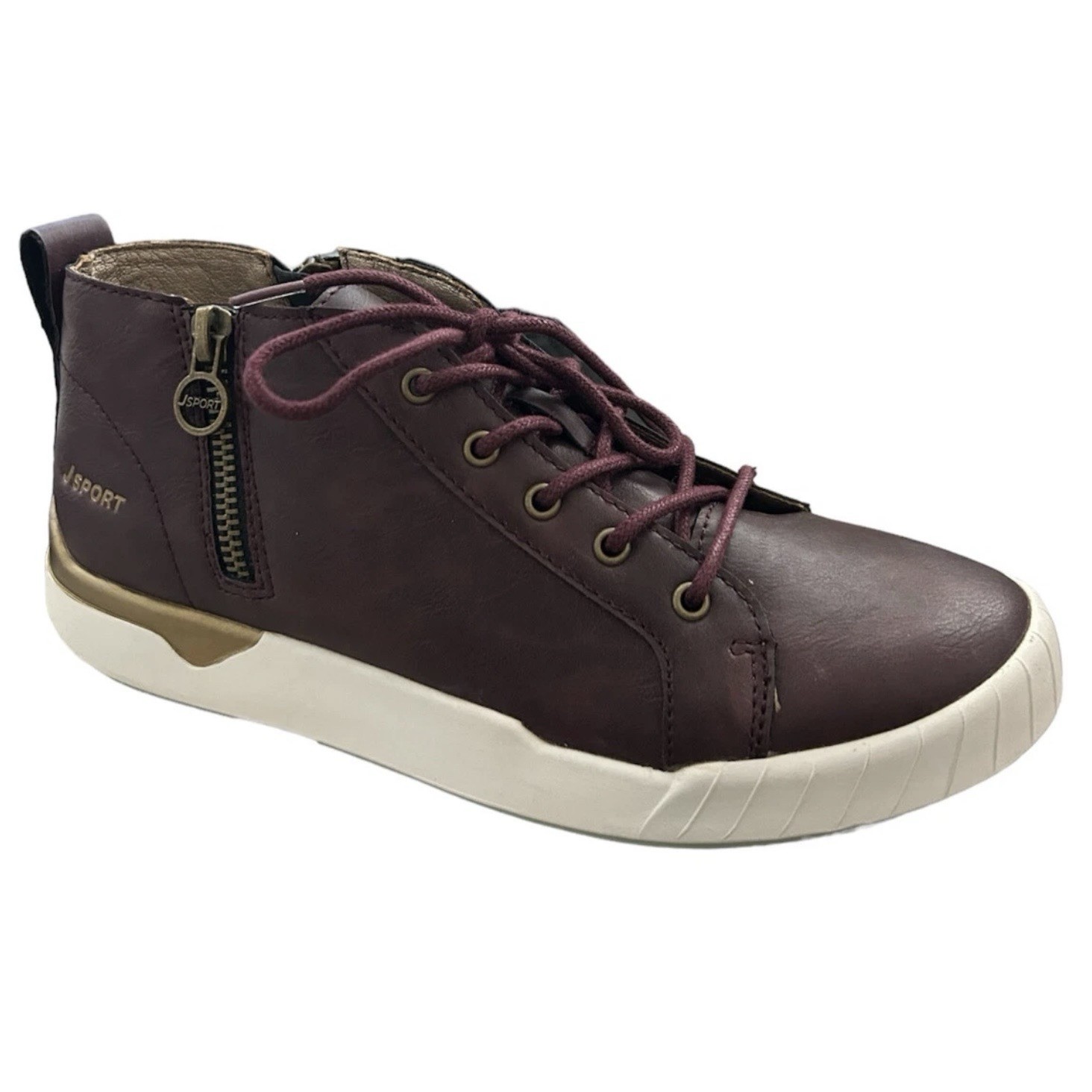 JSport Womens Cranford Shoes Side Zip Sz 8.5 Burgundy Vegan Leather Sneakers