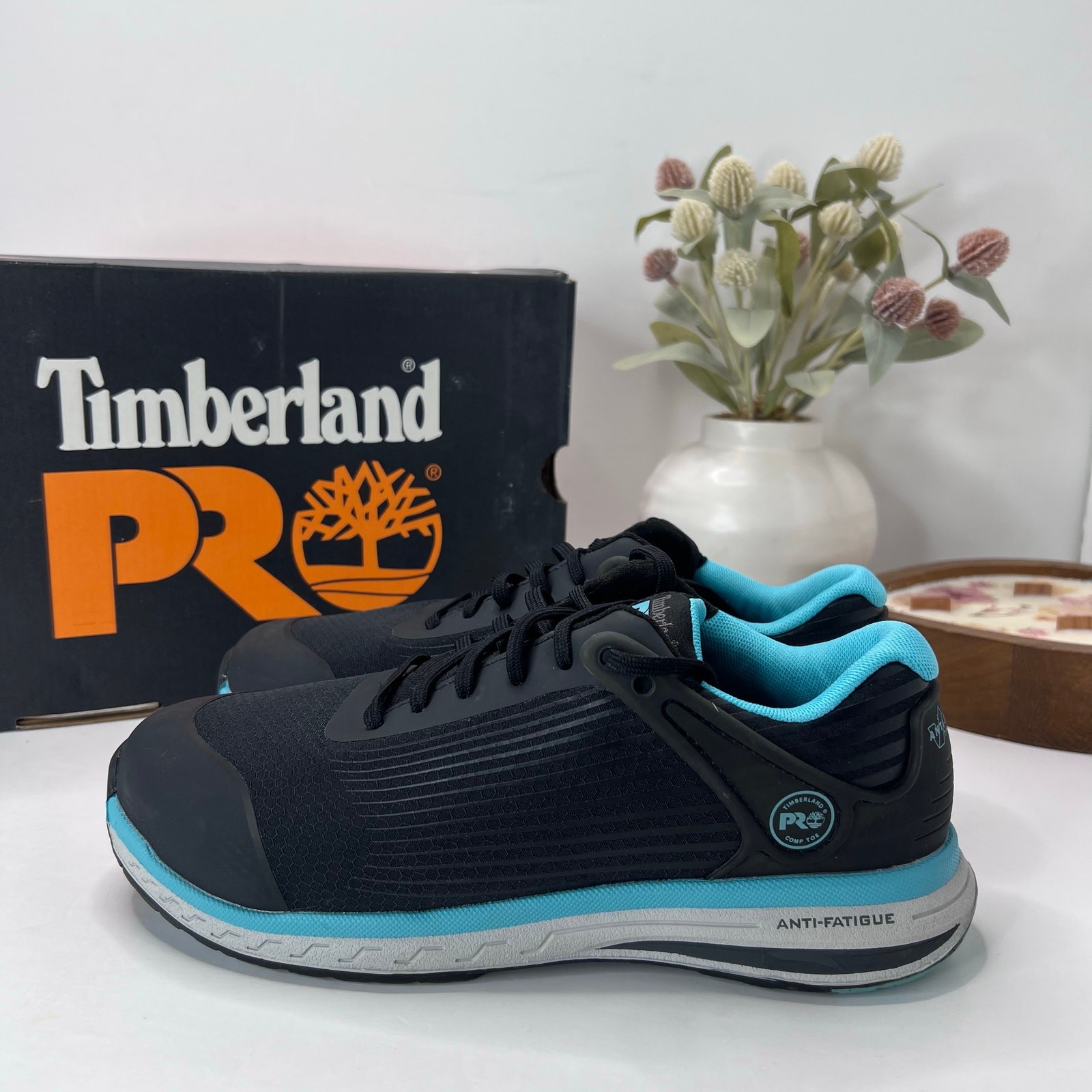 Timberland Pro Drivetrain Composite Safety Toe Sneaker Black/Blue Women 7.5
