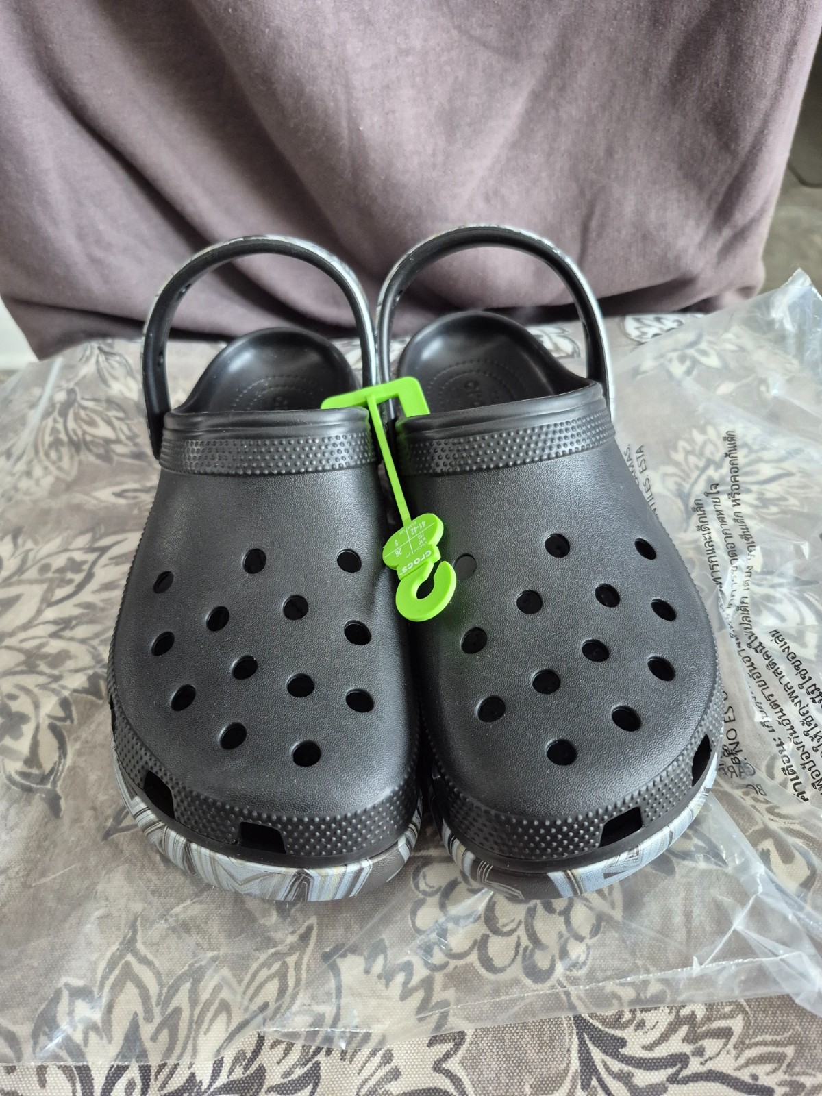 CROCS Silver/Black Clogs, Size 10, Medium width (New in Bag)