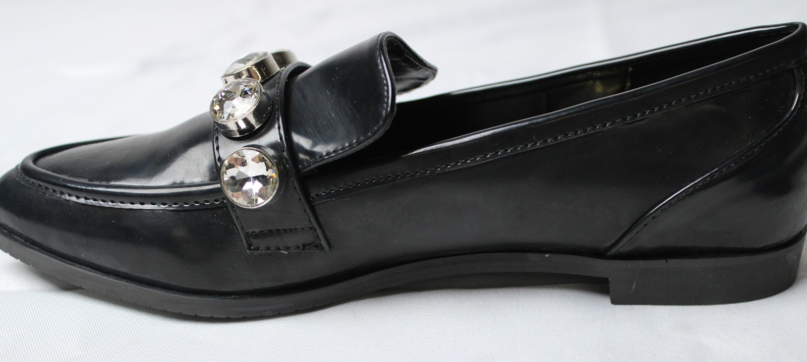 Lulus Women’s Ronron Patent Rhinestone Pointed-Toe Loafers AC2 Black US:8