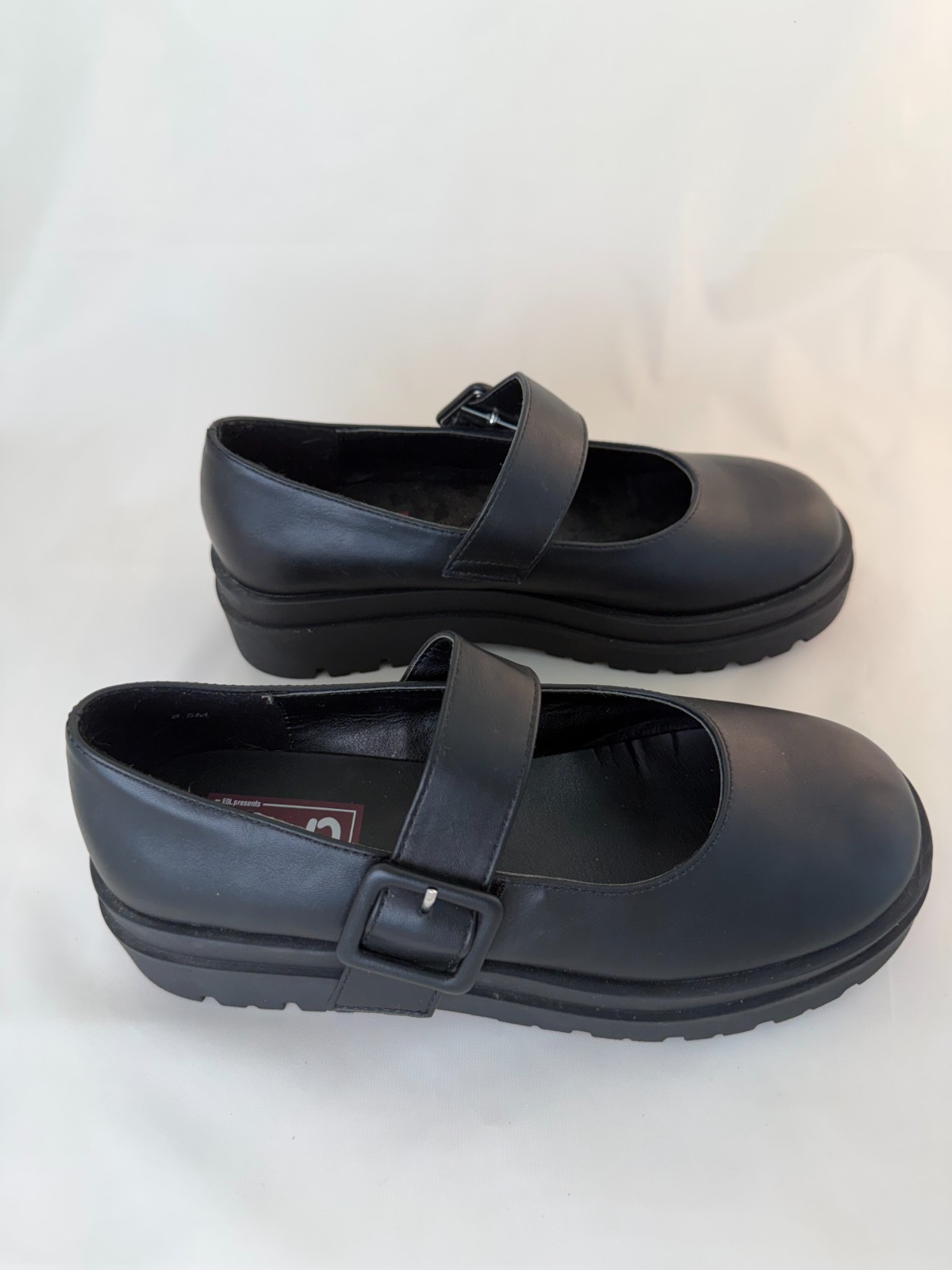 POP MaryJane Black Platform Shoes Women’s 8.5M Hook & Loop Closure Goth Grunge