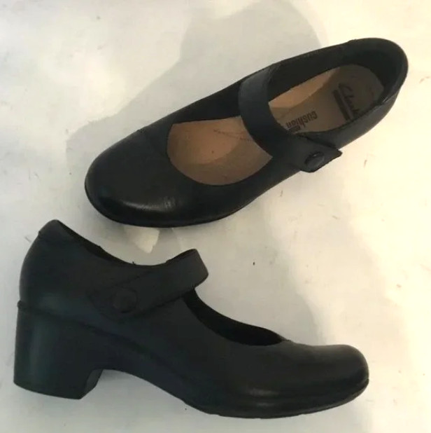 Clarks Hope Henley Black Leather Mary Jane 7.5 M Comfort Shoes Academia Work