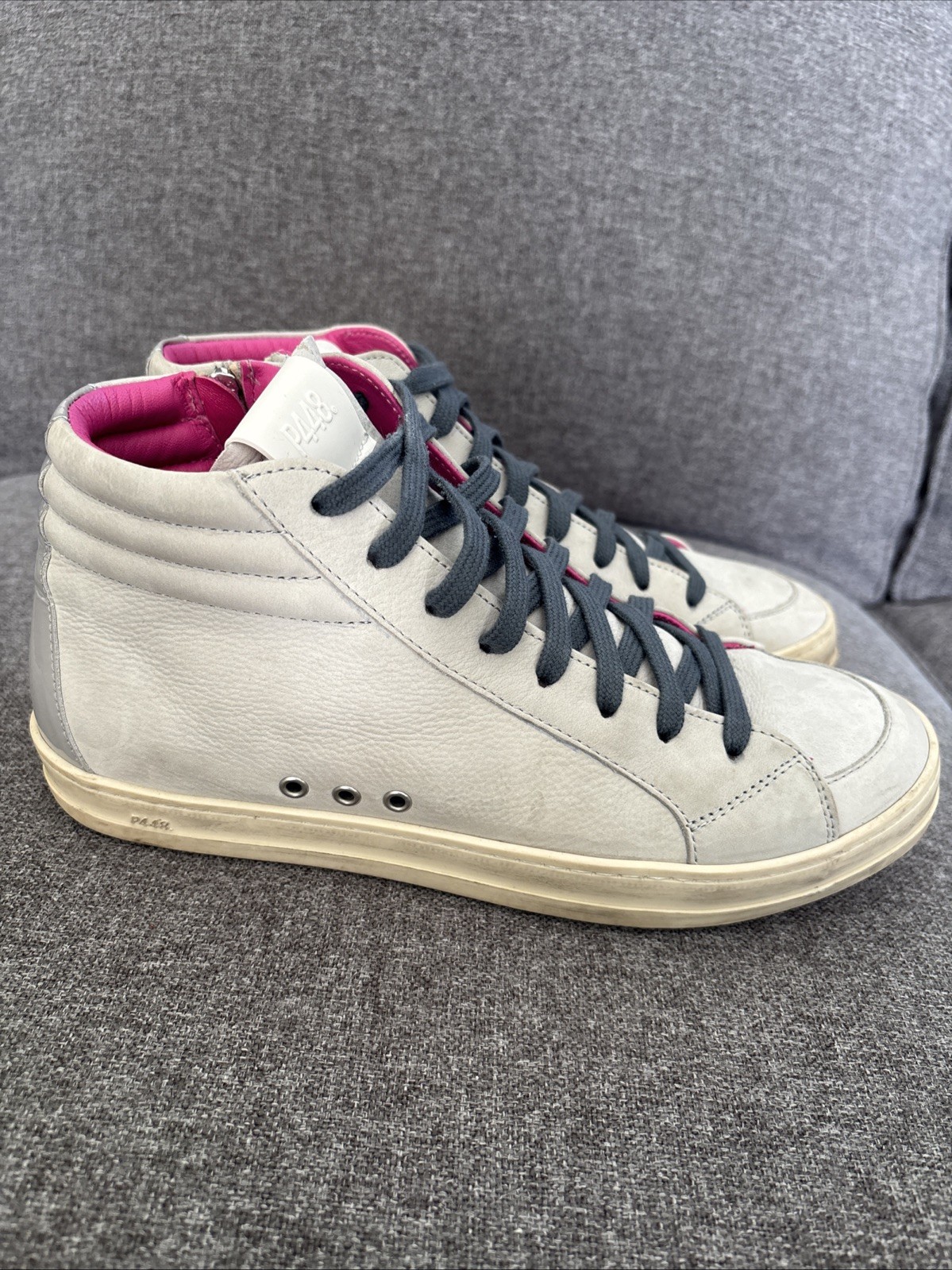 P448 High Top Sneaker Women EU 39 US 8.5 Italy Light Gray Pink Skate Zipper NICE