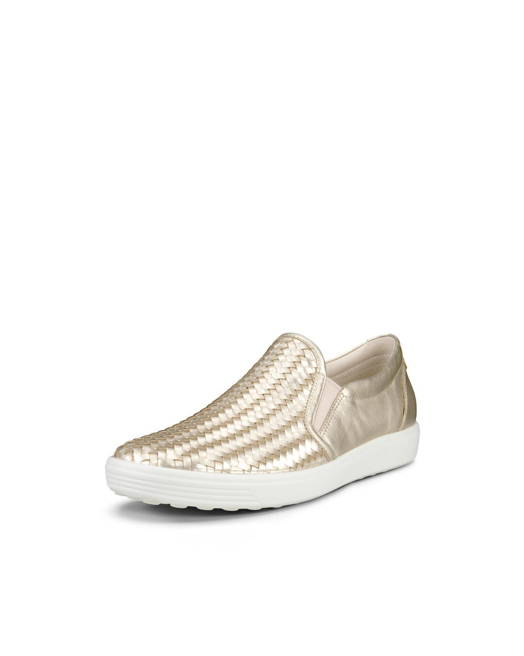 ECCO Soft 7 Shoes Pure White Gold Woven Slip On Loafers EU 39 Women’s 8 – 8.5 US