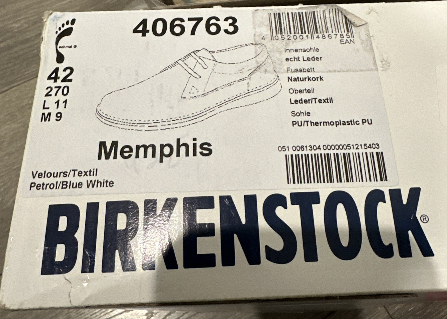 Birkenstock Size EU 42 US W11M9 Narrow Memphis Shoes Suede Textile Petrol Blue