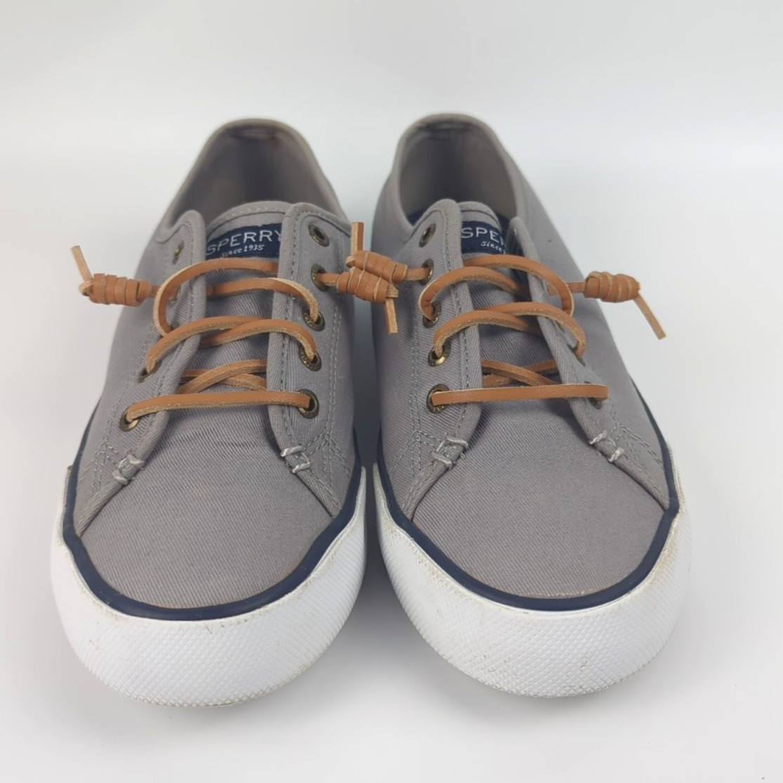 Sperry Top-Sider Womens Sz 8 Seacoast Gray Canvas Sneakers Memory Foam STS95729