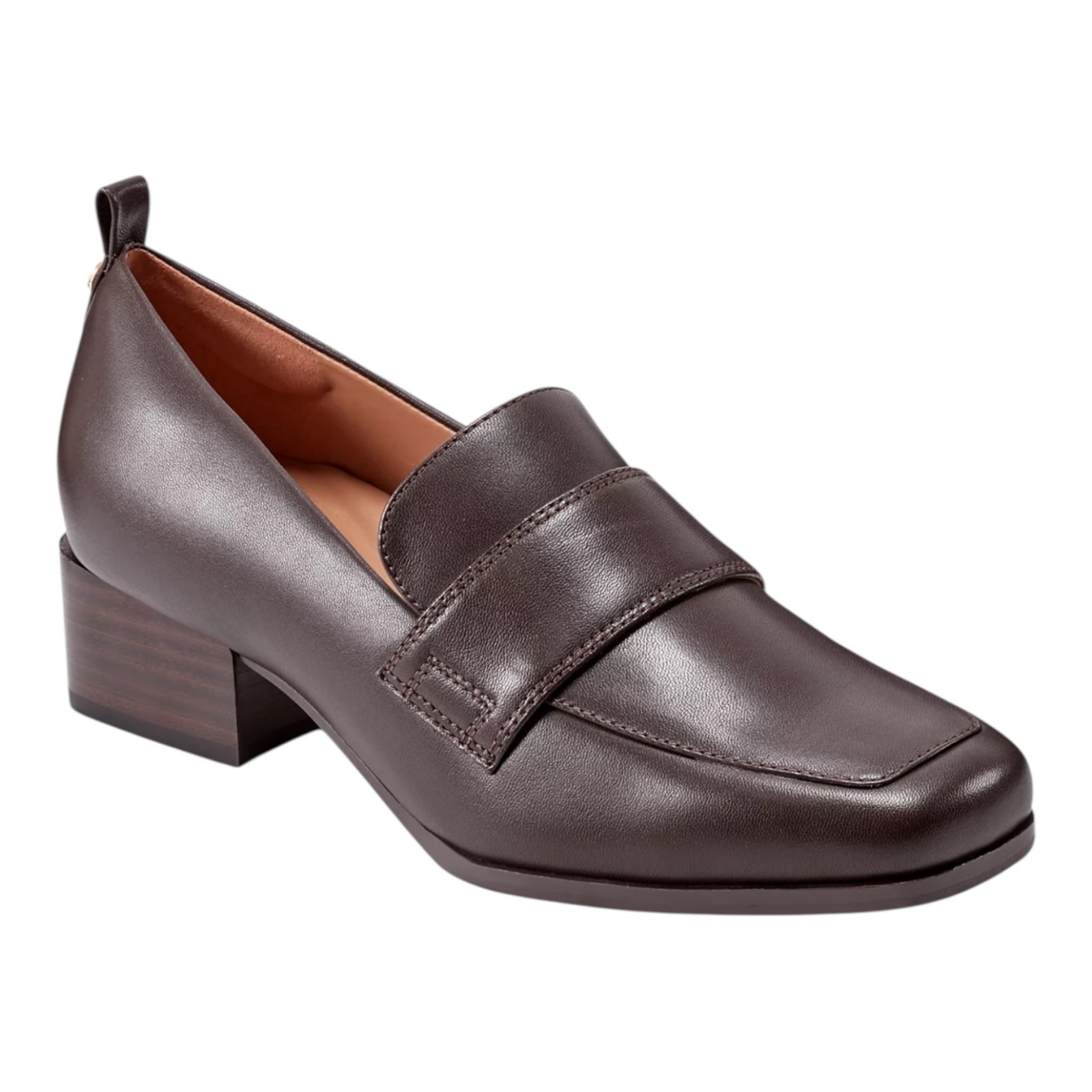 Easy Spirit Women’s Darlene eFlex Leather Block Heel Loafers Brown Size 5 1/2