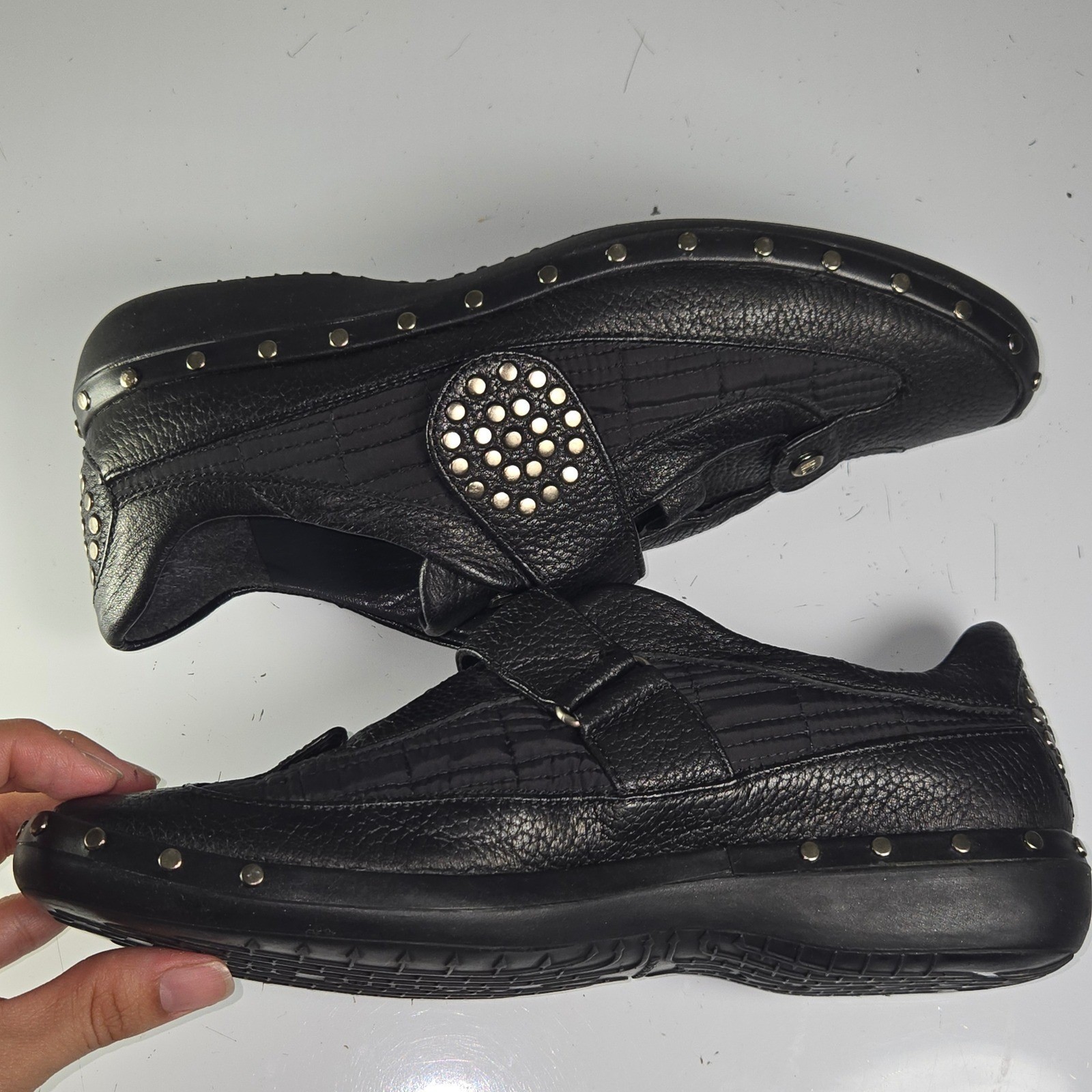 Stuart Weitzman Black Leather Studded Embellished Strap Sneakers Shoes Size 7