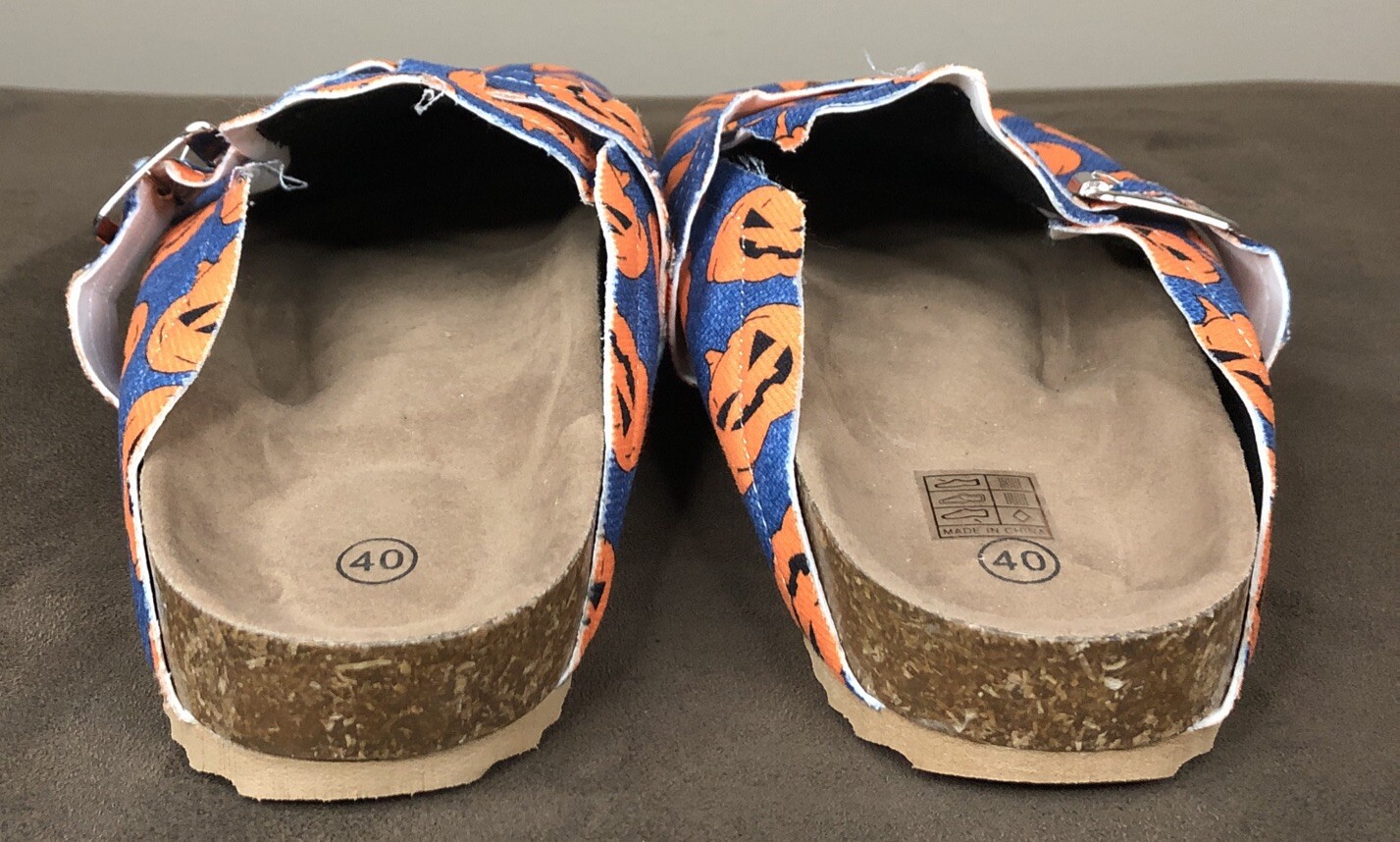 PUMPKIN PATTERN FLAT MULES Women’s 8 Slip On Casual Comfort SHOES Halloween