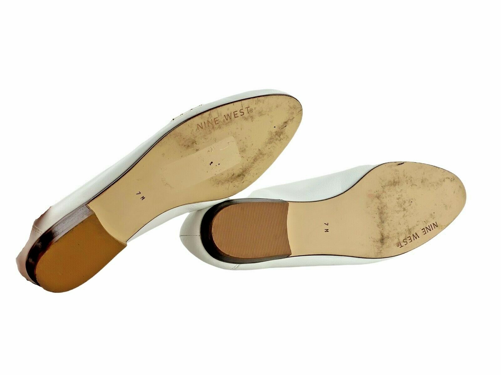 Nine West Womens White Leather Almond Toe Slip On Casual Loafer Shoes Size US 7M