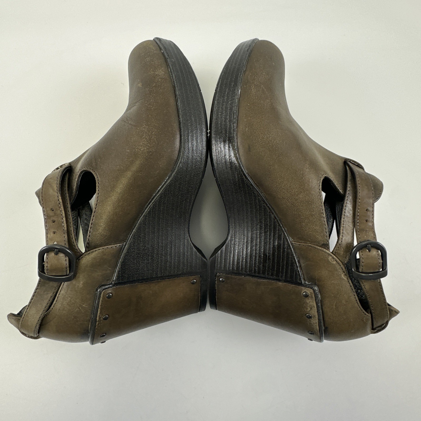 Dansko Franka Wedge Bootie Brown Leather Buckle Strap 1901951000 Women 38 US 7.5