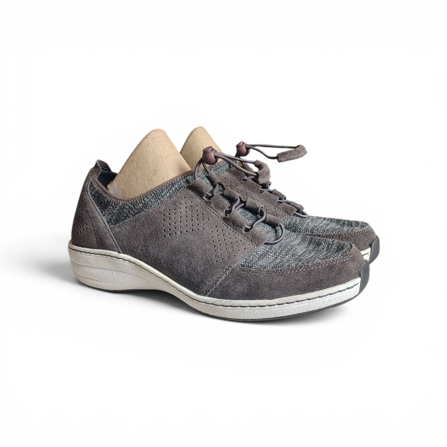 Aetrex Women’s Casey Orthotic Leather Stretchy Knit Bungee Sneakers Size 10.5-11