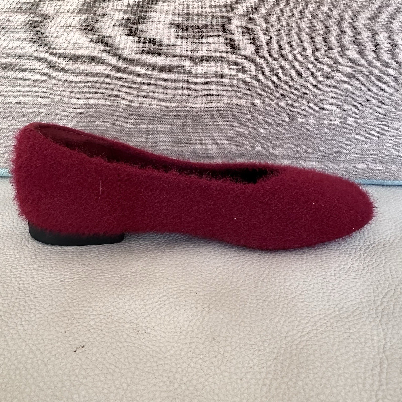 Vivaia Square Toe Recycled Mink K Faux Fur Flats Margot 2.0 Maroon 35.5 US 5.5