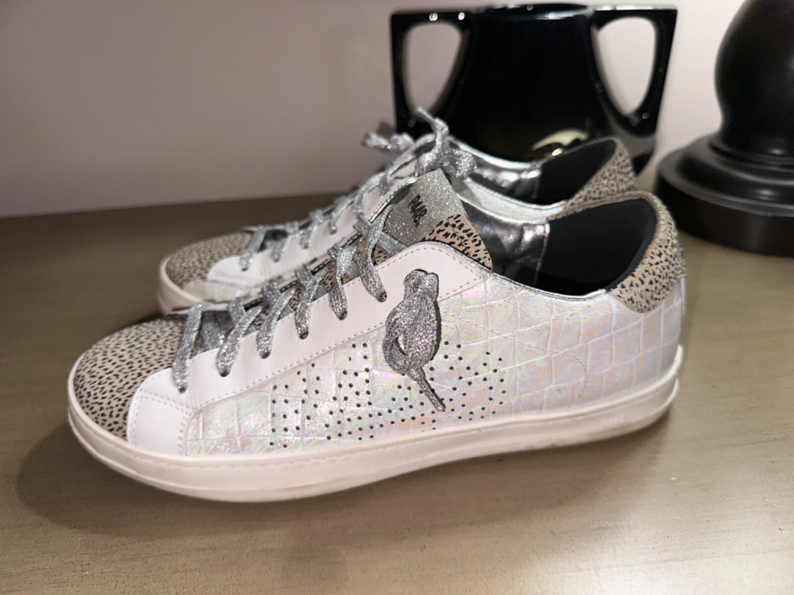 P448 John Pearl/white/spotted leather sneakers shoes w’s 10.5 EU 41 $298 Italy