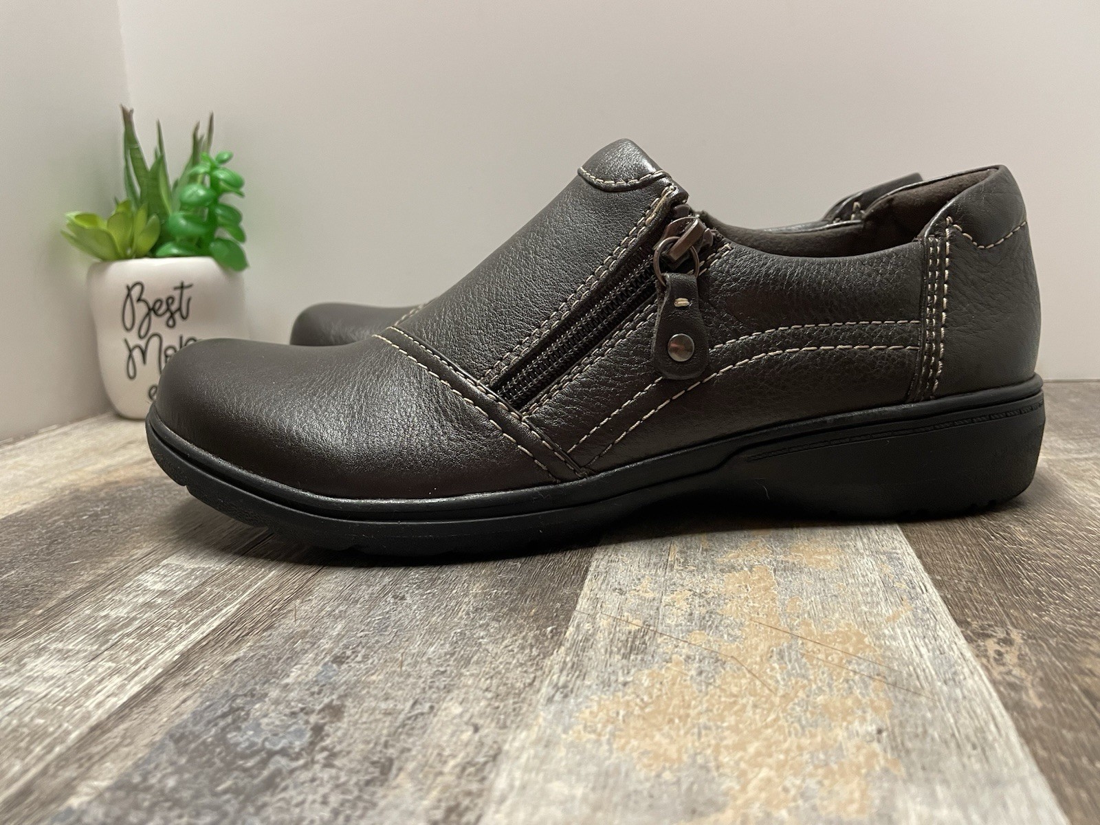 CLARK’S COLLECTION Carleigh Ray Women’s Size 9M Side Zip Leather Brown Shoes New