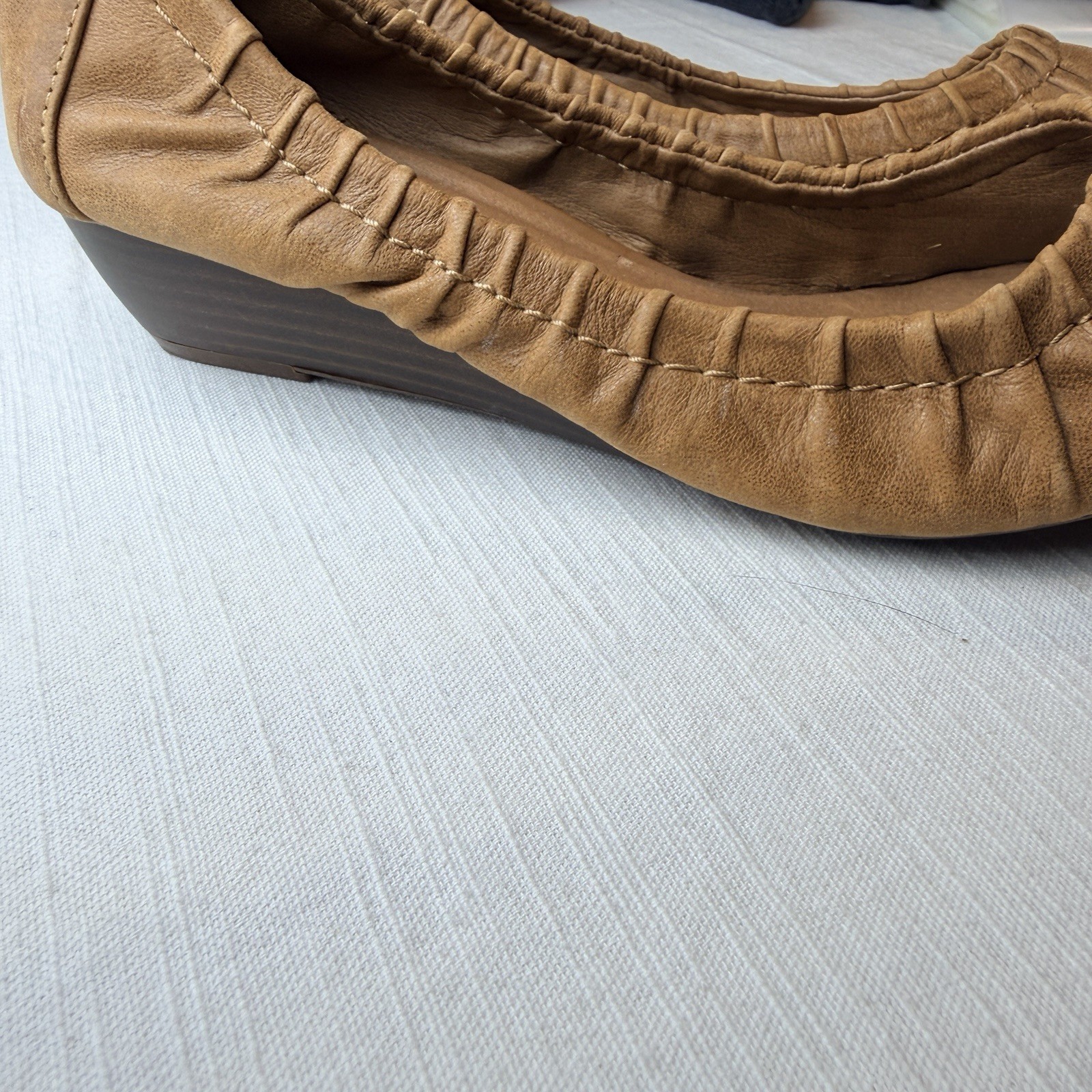 Lucky Brand Shoes Womens 8.5 M Camel Tan Leather Wedge Ballet Flats Bohemian