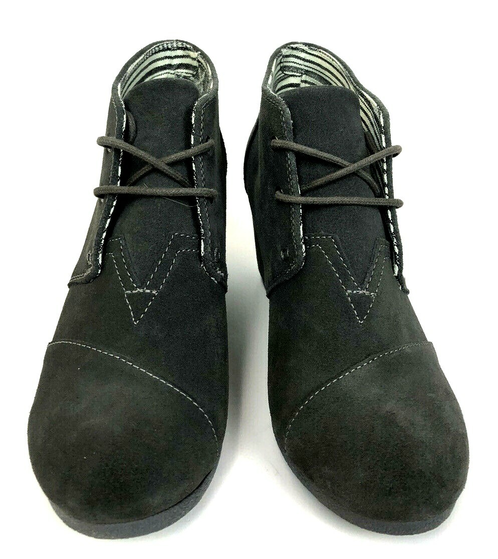 TOMS Womens Desert Suede 2.45″ Wedge Ankle Bootie Size 10 Dark Gray Lace Up EUC