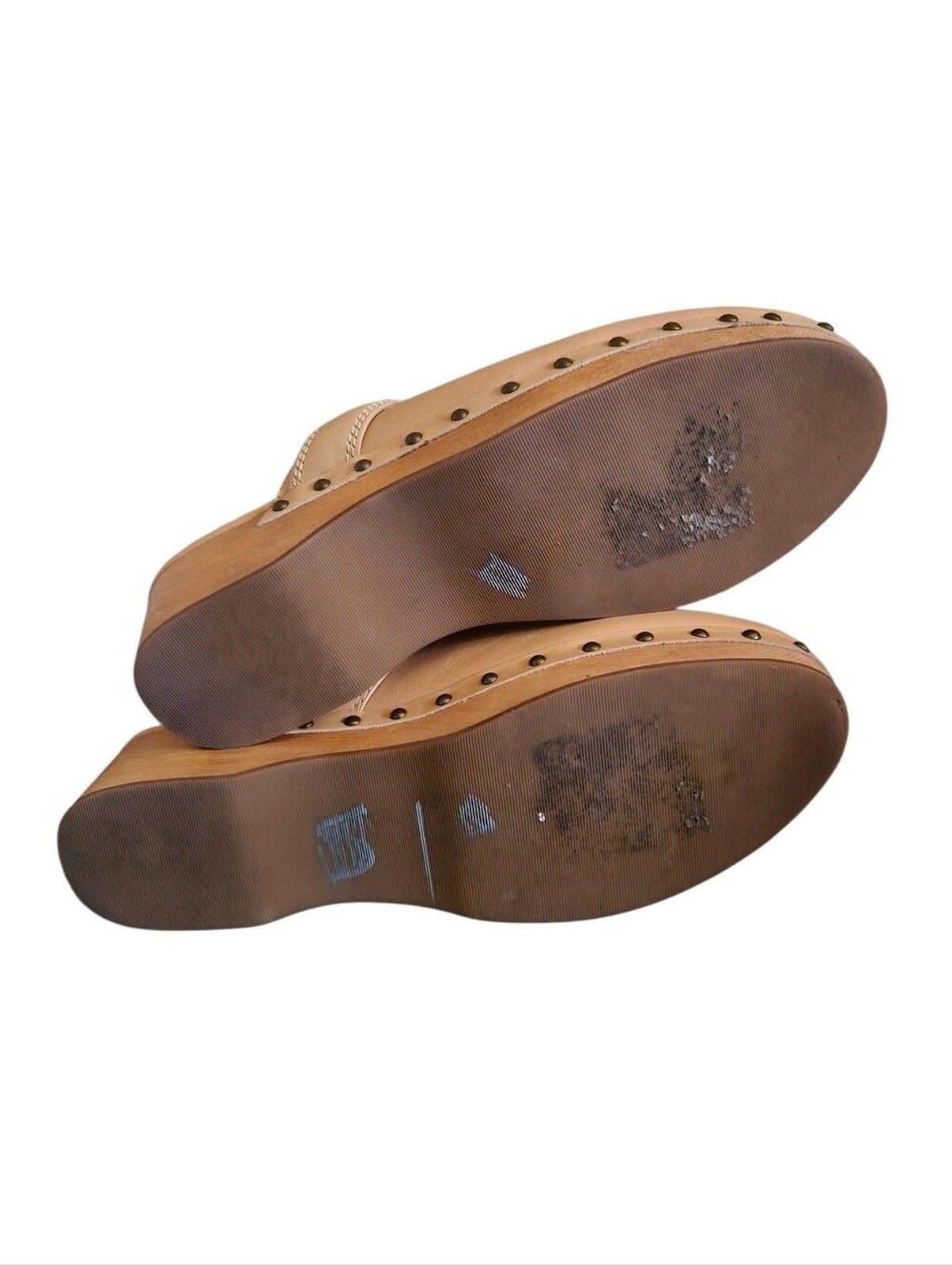 Madewell The Cecily Clog In Shearling Tan Leather Studded Platform Clogs Size 9