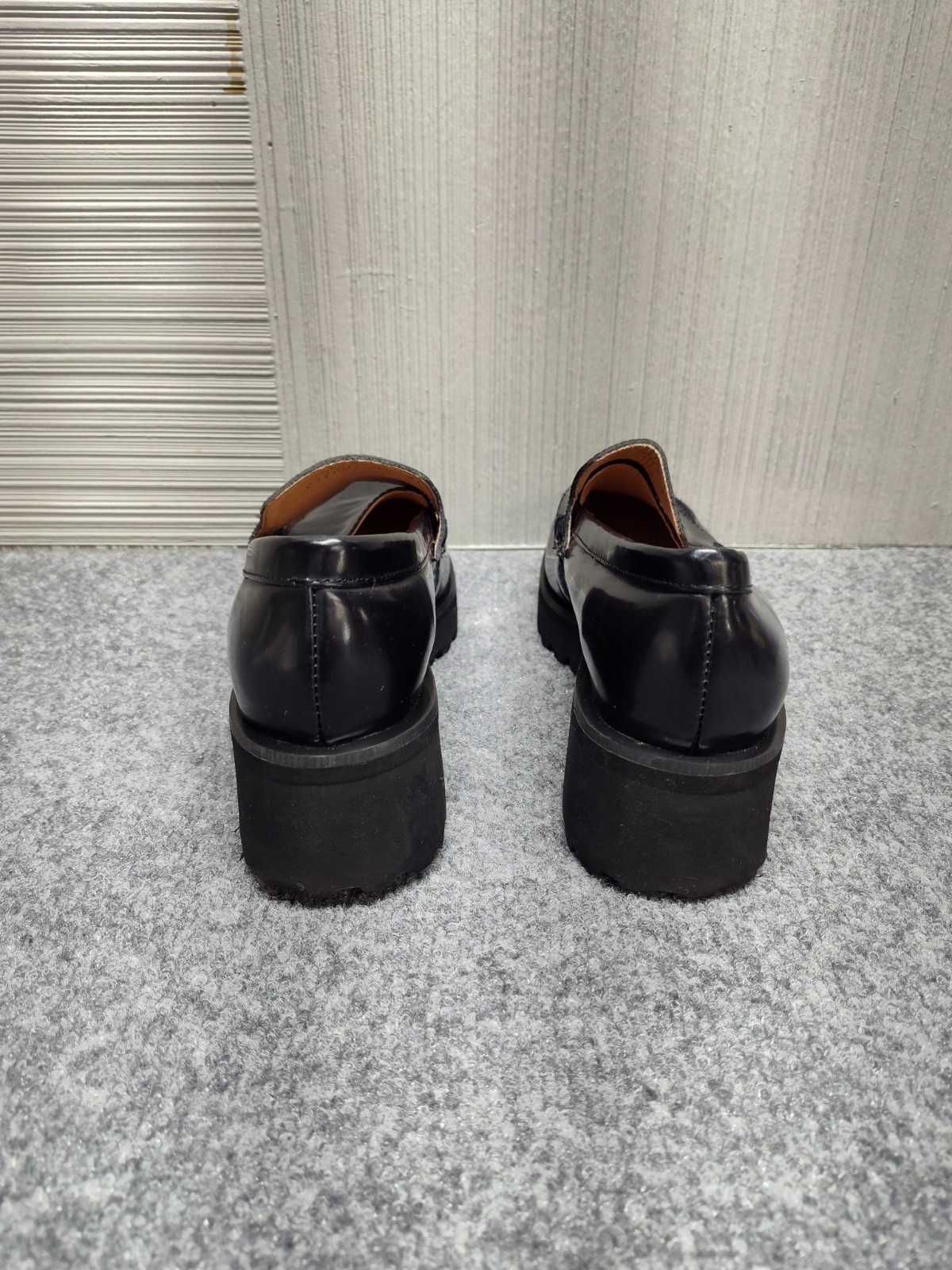 ALL BLACK Women Loafer 37 US 6 Black Patent Leather Slip On Chunky Platform Shoe