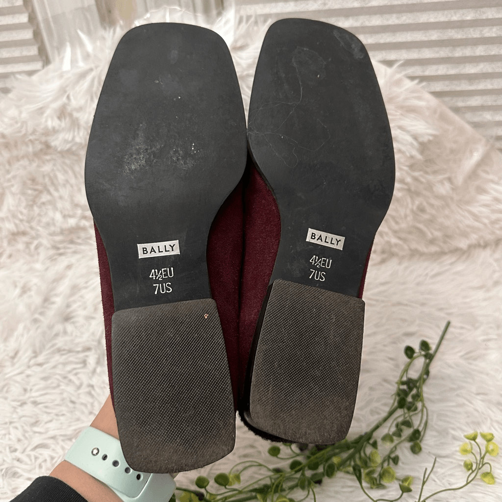 Bally Made in Italy Baleares Maroon Suede Slip On Square Toe Mules size 7M