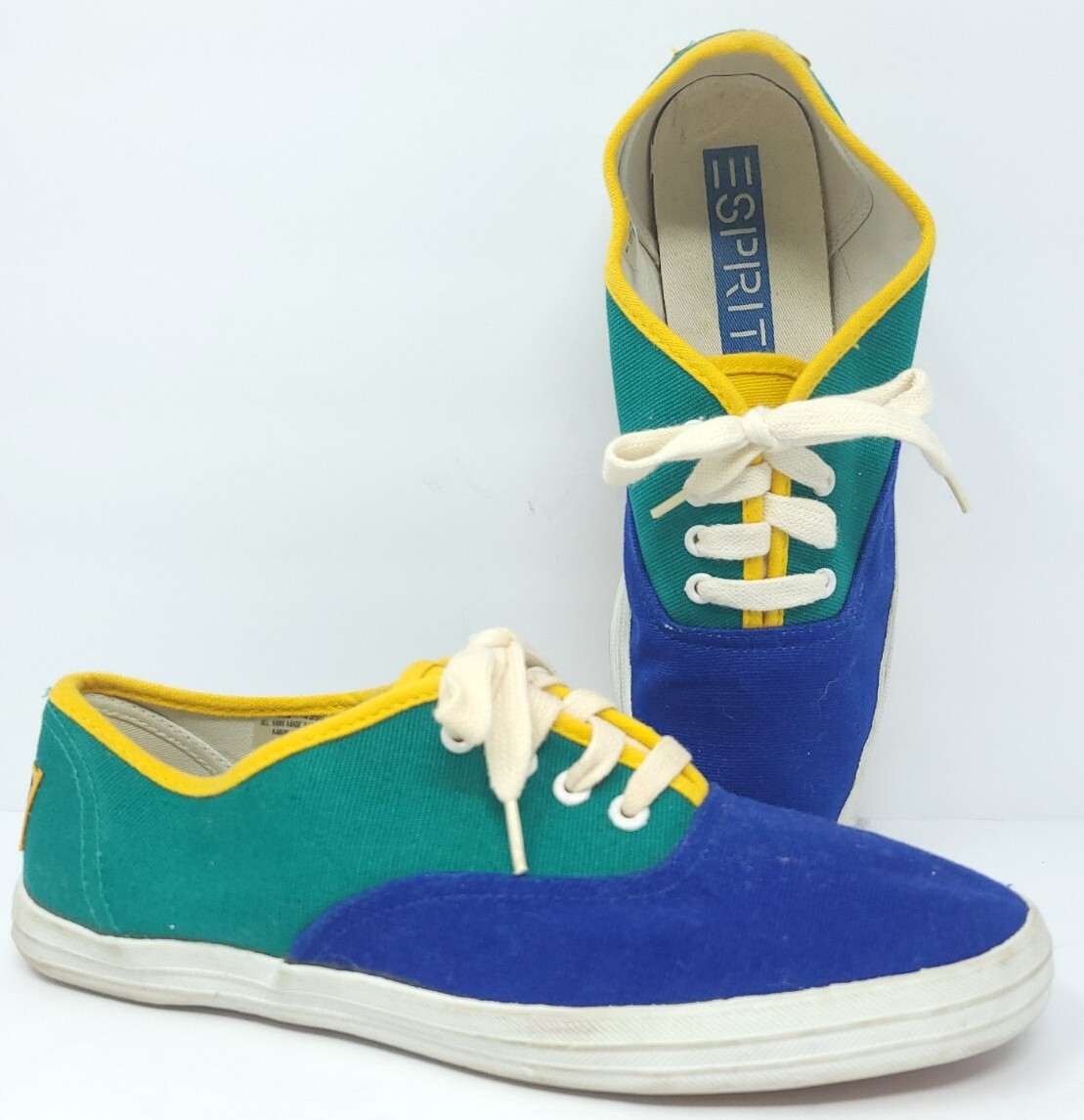 ESPRIT sz 7 Canvas Shoes Sneakers Color Block 80s 90s Retro Green Blue VINTAGE