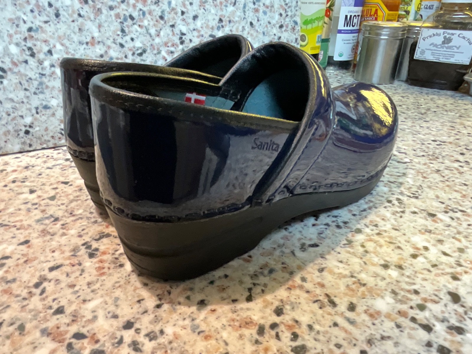 SANITA THE ORIGINAL DANISH CLOG SIZE 37/6-6.5 NAVY BLUE PATENT LEATHER NEW