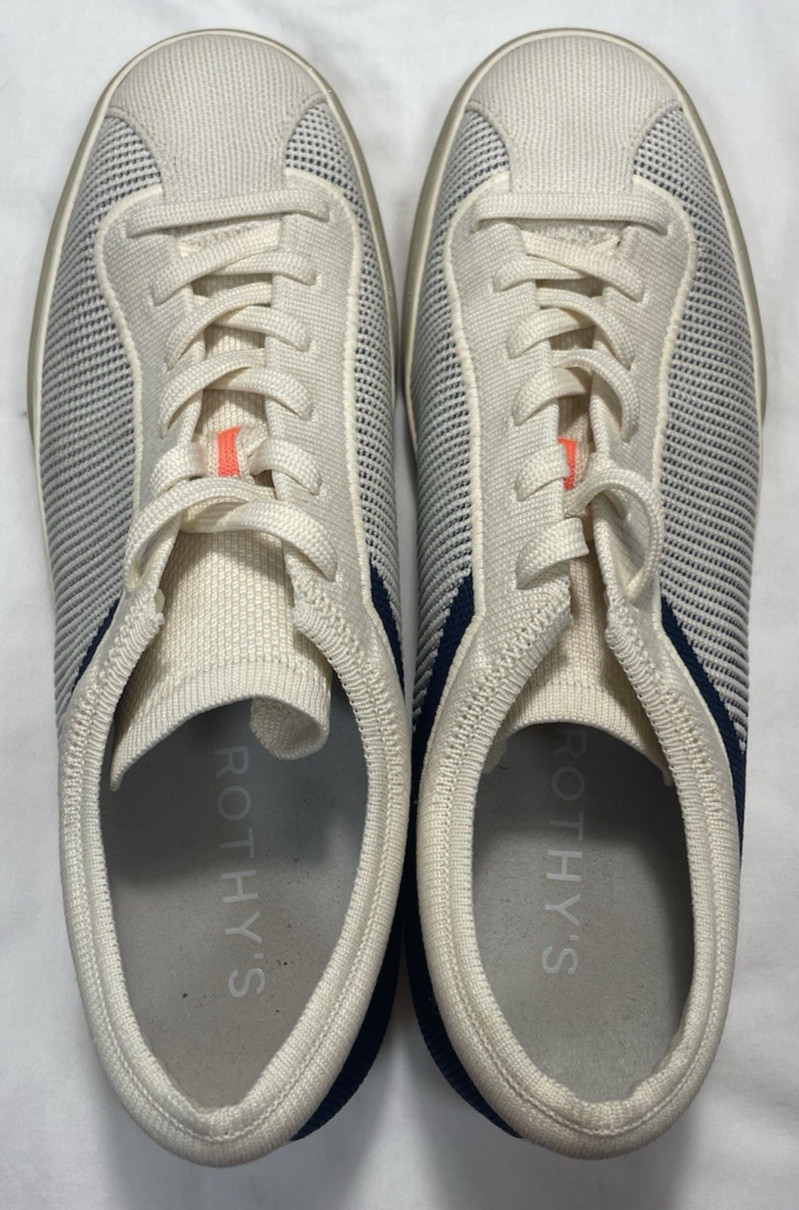 Rothy’s The Lace Up Sneaker Low Top Shoes Navy Blue & Cream Women’s Size 11