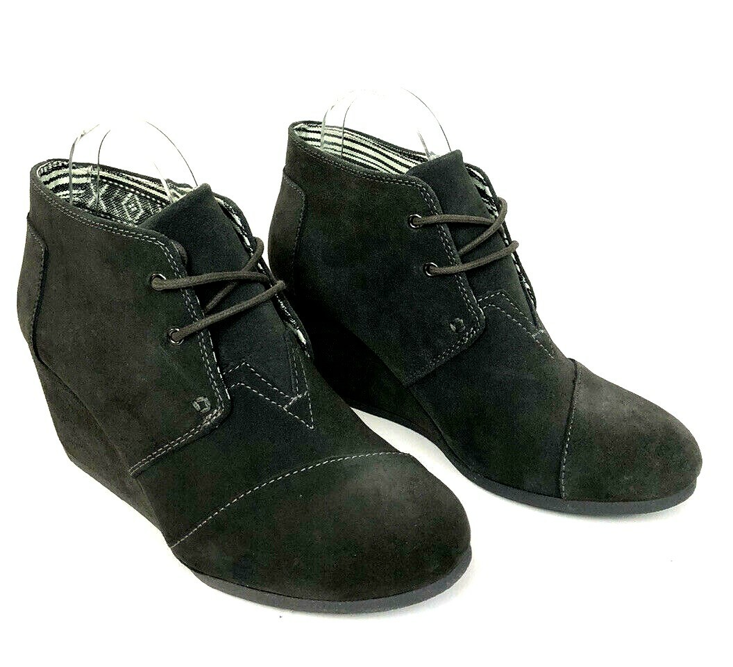 TOMS Womens Desert Suede 2.45″ Wedge Ankle Bootie Size 10 Dark Gray Lace Up EUC