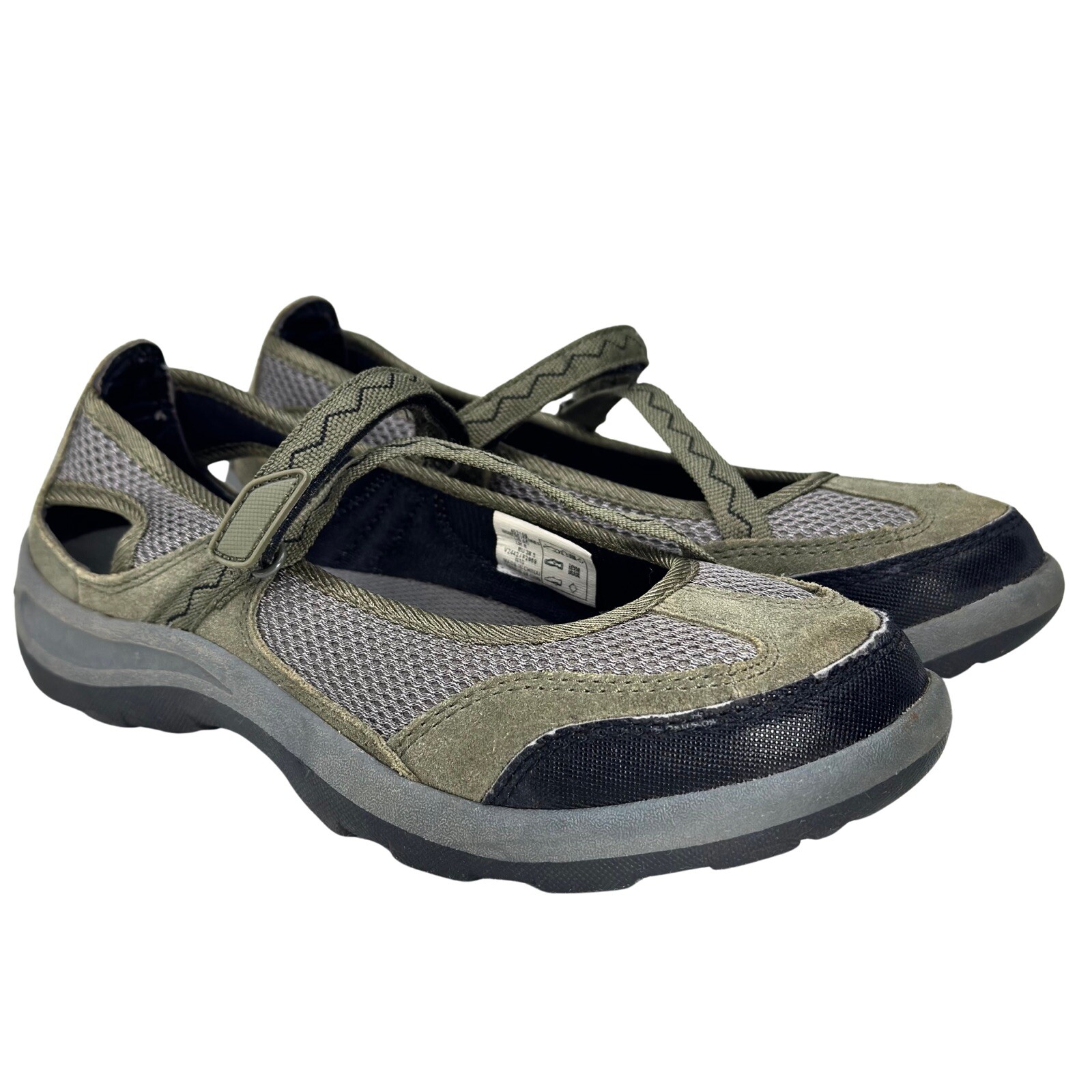 Lands’ End Mary Jane Shoe Green Gray Mesh Leather Hiking Walking Water Womens 8D