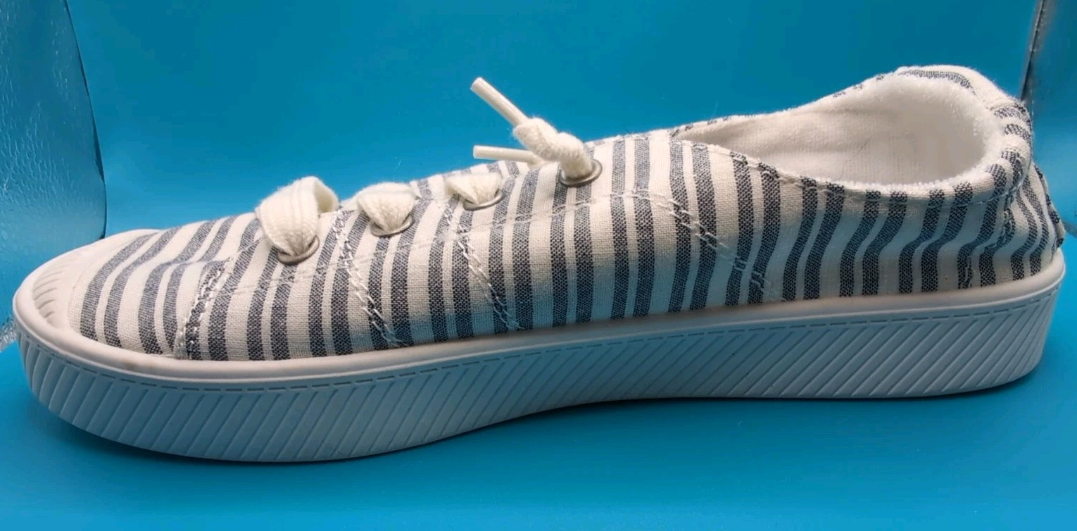 POP Comfort Fit Womens ‘Calm’ Size 7.5M Grey Striped Textile Cloth Sneakers