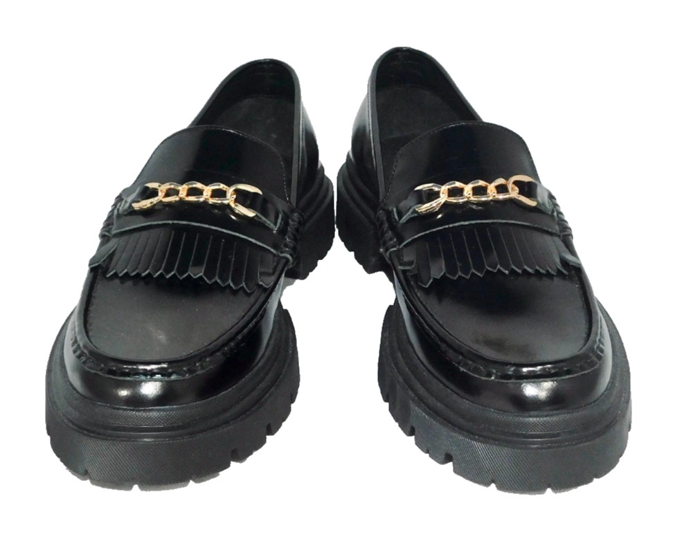 ASOS DESIGN Chunky Platform Kilty Chain Loafer Women Size 11 Black Patent